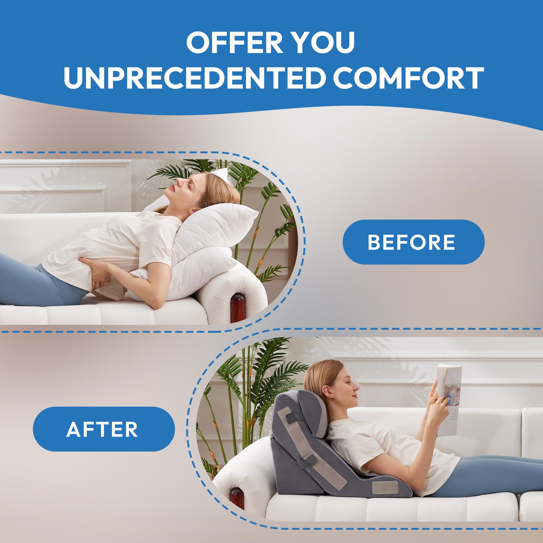 Ahpmeoa Juego de 3 almohadas ortopédicas de cuña para dormir, sentarse en la cama, almohada de cuña de espuma 6 en 1 para reflujo ácido y alivio del dolor de espalda, almohadas postoperatorias para