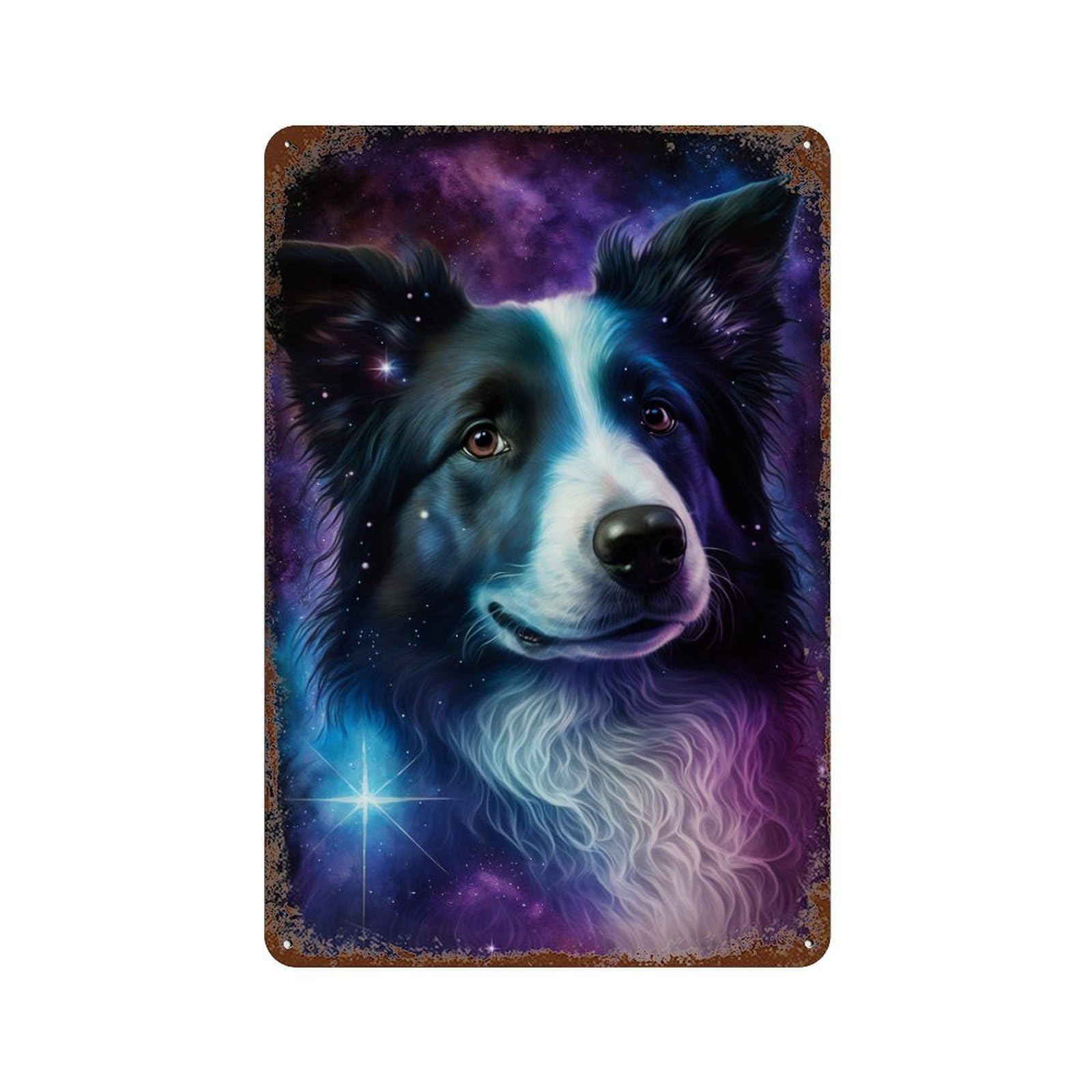 Vintage Rust Metal Sign Cosmic Canine Canvas Print-4 11.8"x7.9", Old School Wall Decor for Garage, Bar And Workshop Decor
