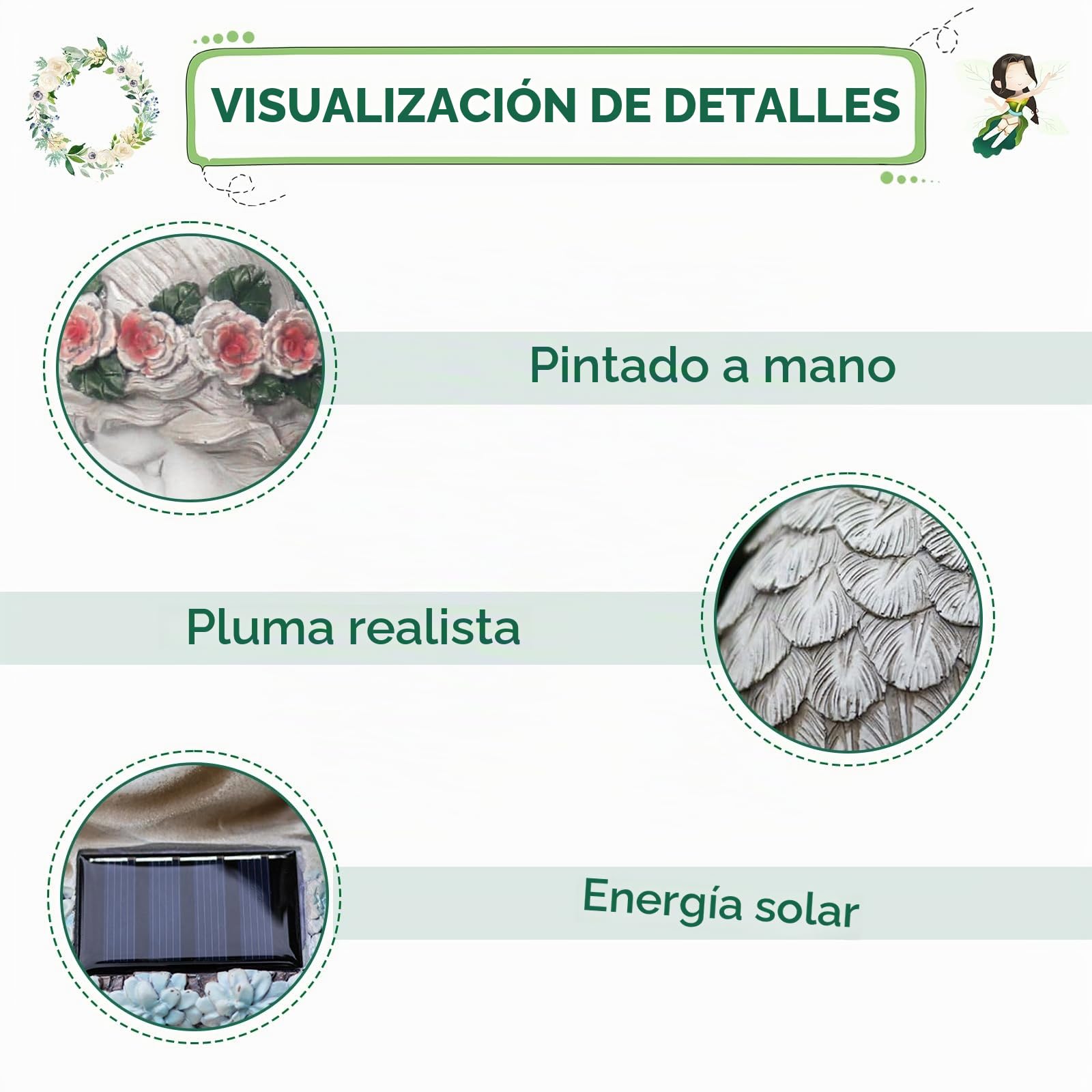 Estatuilla de Hada Ángel Con Luz Solar, Decoración de Jardín, Figura LED Orando, Estatua Solar Para Exterior