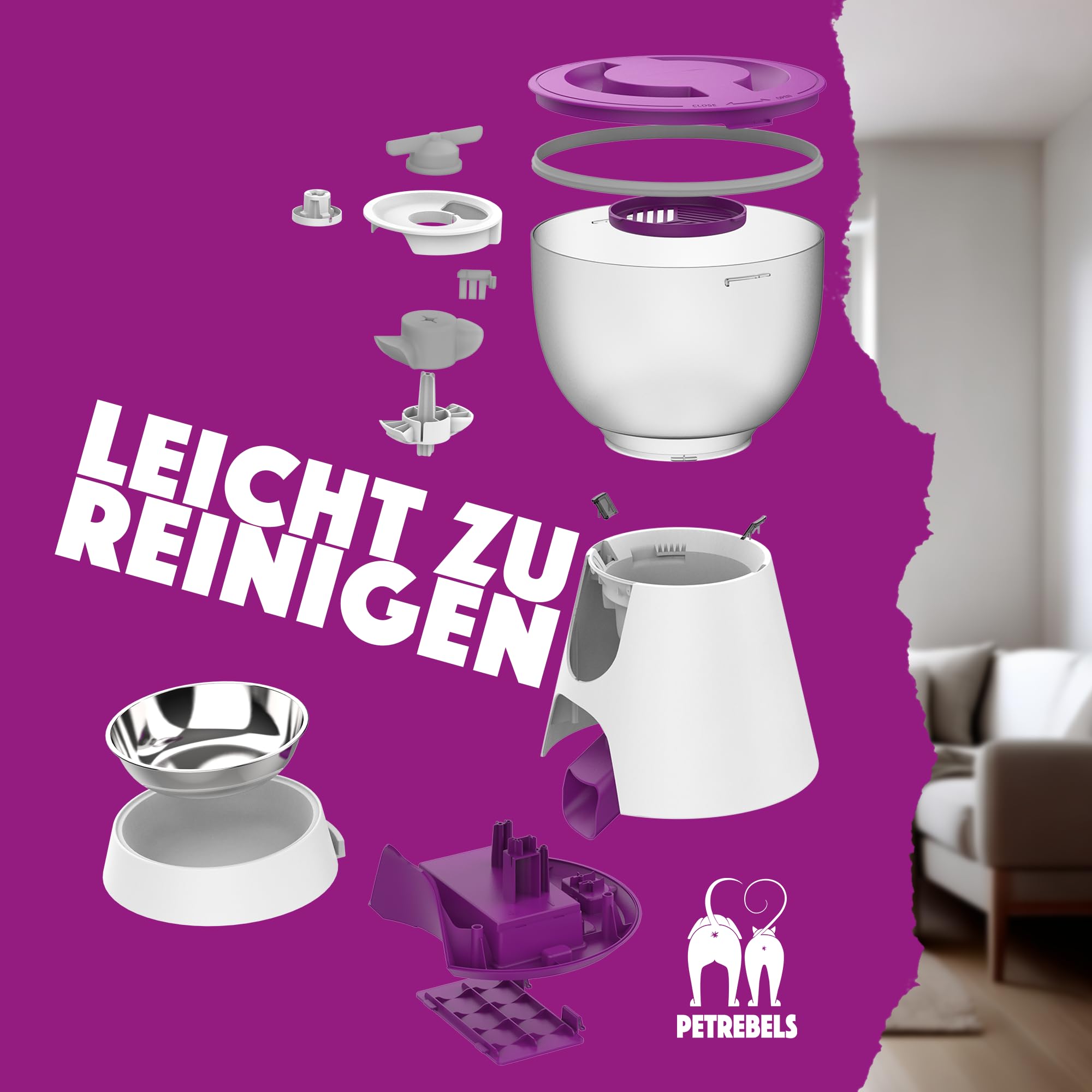 Petrebels Futterautomat Katze, Programmierbar, Mit Sprachaufnahme, 4 Liter, Touchscreen, Food-Express 515 Schwarz