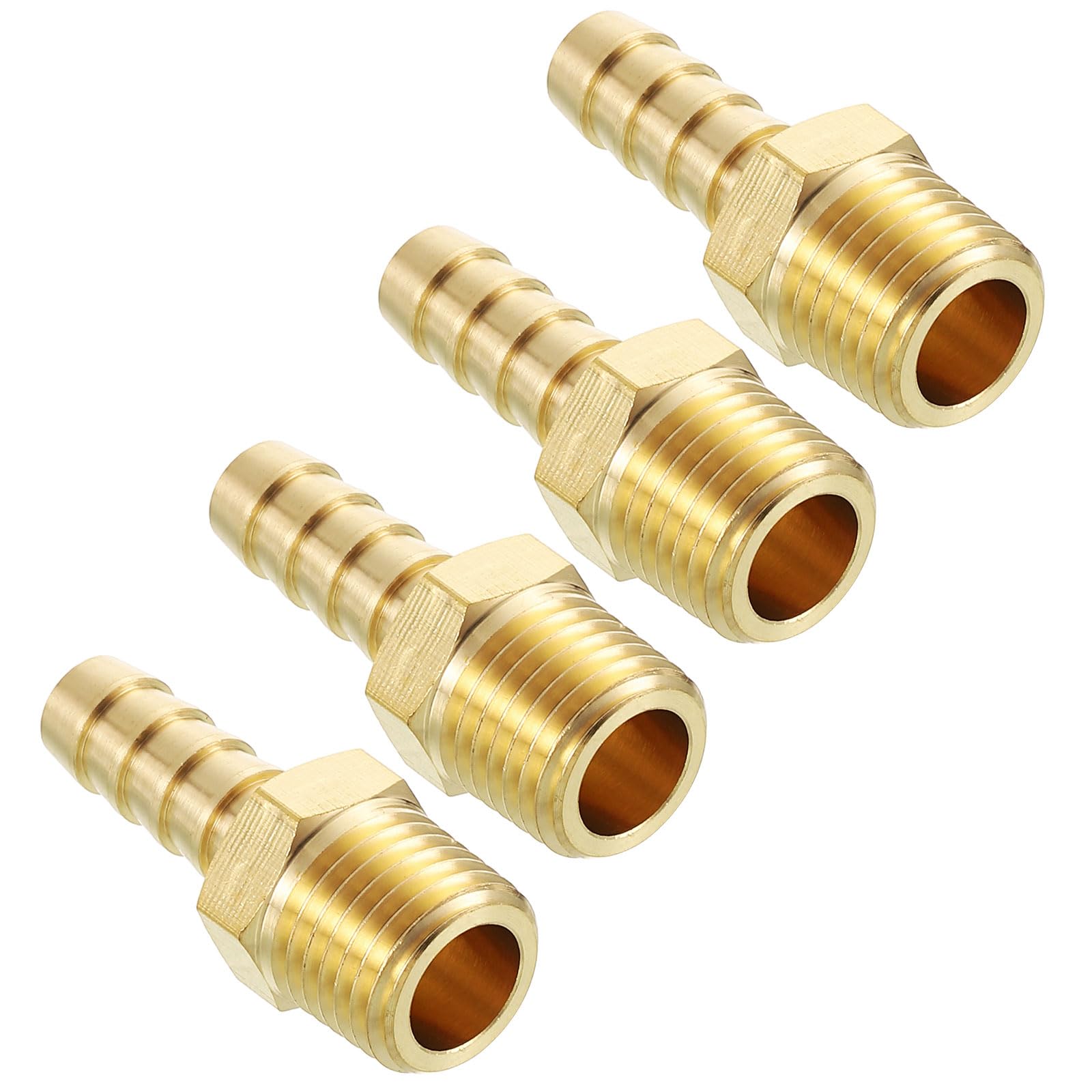 Kozelo Pack of 4 Brass Hose Barb Fittings Adapter Connector 5/16"(8mm) Hose Barb to 1/4"(7mm) NPT Male Fittings for Home Machines, Massage Bathtubs, and Irrigation Systems