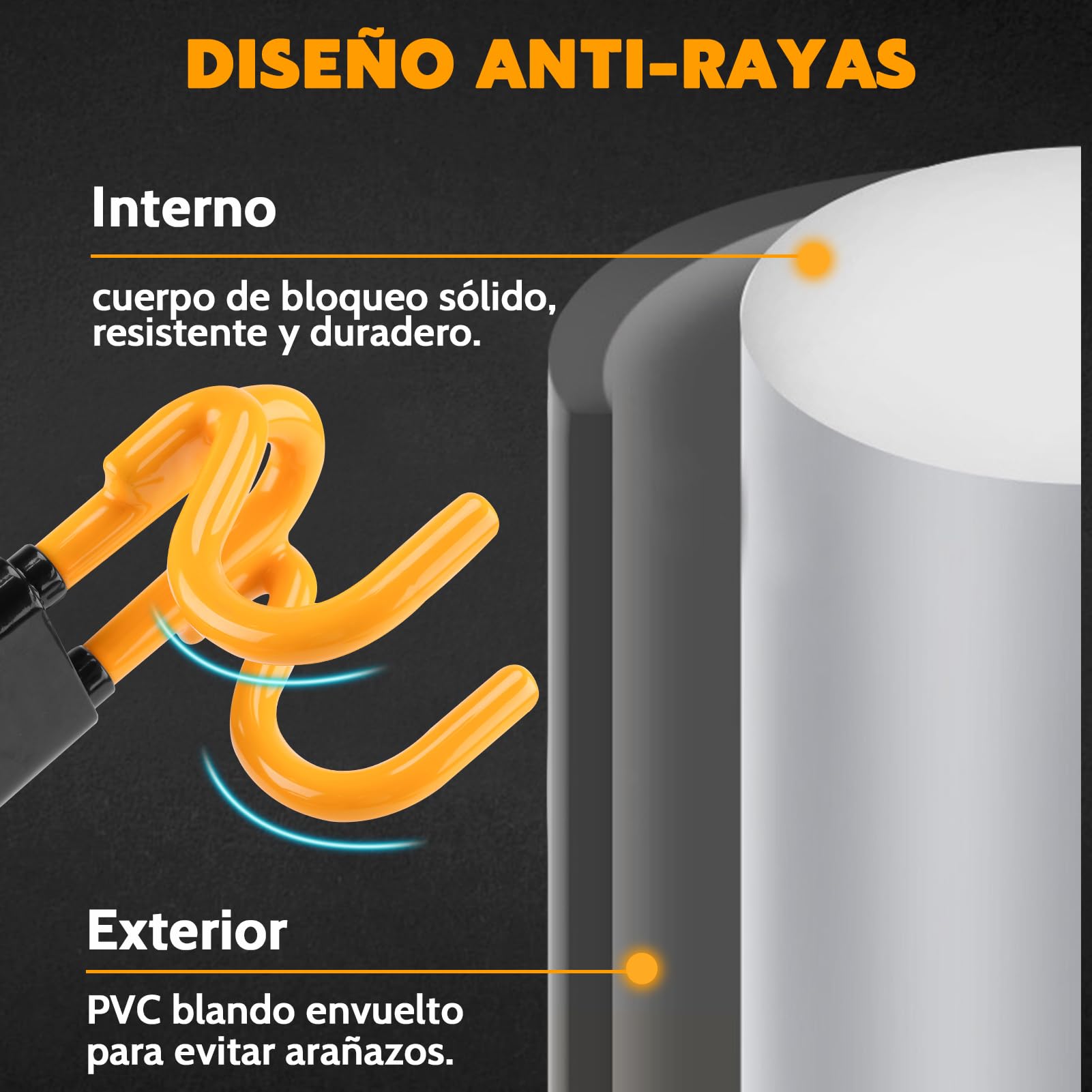 Tevlaphee Antirrobo Coche, Barra Antirrobo Coche, Más Visible, Servicio Pesado, Ajuste Universal, 3 Llaves(Amarillo)