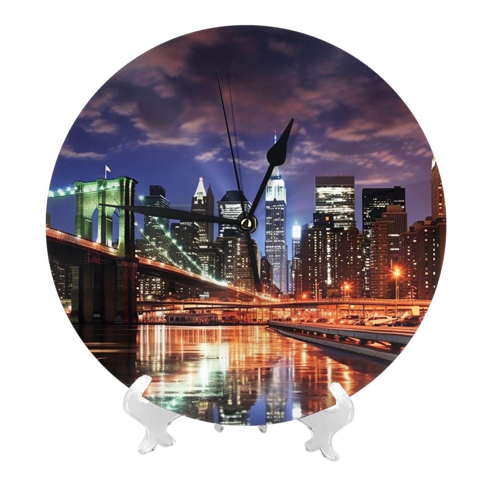 DWVTSLH New York Night Wall Clock 10 Inch Silent Non-Ticking Modern Clocks Battery Operated - Decorative Wall Clocks for Bedroom Living Room Kitchen Office Wall Decor Gift Idea