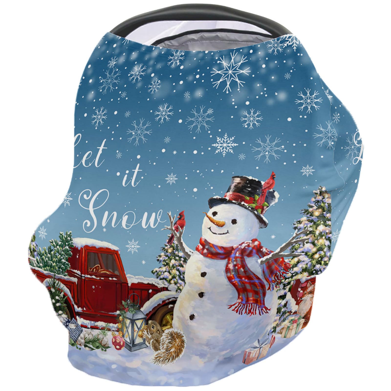 Nursing Cover for Breastfeeding Scarf, Merry Christmas Truck Snowflake Snowman Blue Ombre Baby Car Covers Super Soft Multi Use for Canopy Shopping Cart Cover Blanket Stroller Cover