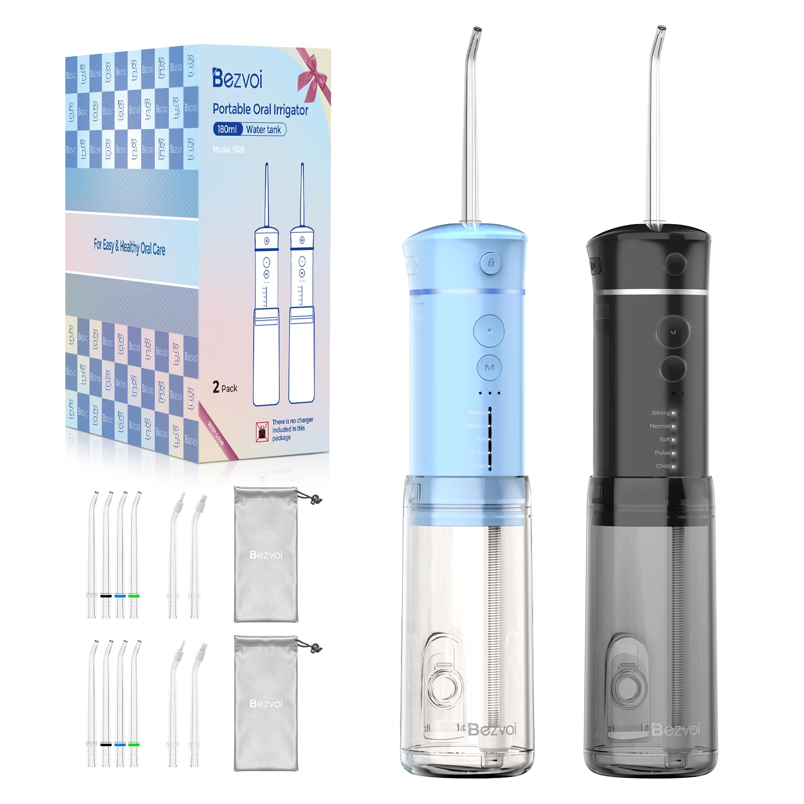 Bezvoi Mini Portable Water Flosser for Travel, 5 Modes Dental Floss, 6 Tips
