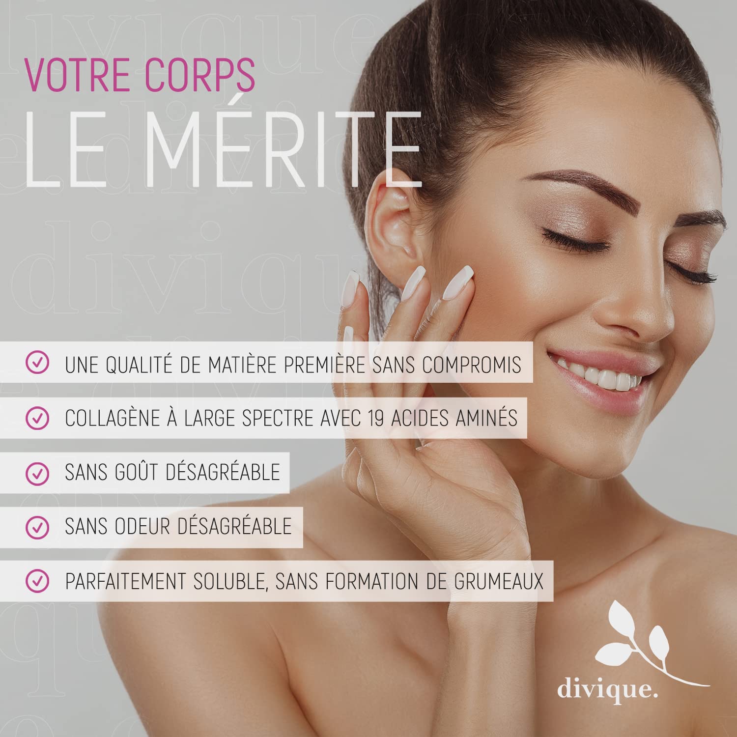 Divique poudre de collagène [500g] - premium multicollagène de type 1, 2, 3, 5, 10-100% peptides - 10 000 mg de collagène par jour - insipide, soluble, sans additifs