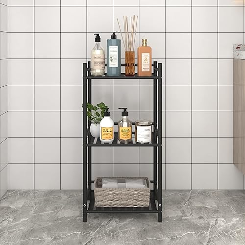 Miniatura 4 de Estantería abierta de almacenamiento de baño de 3 niveles, estantería de metal independiente para cocina, sala de estar, pasillo (negro mate, 3