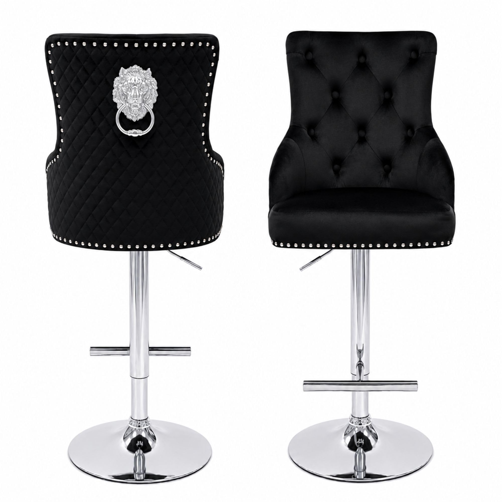 ASR INTERIORS Majestic Velvet Bar Stool - Adjustable Bar Stools with Backrest & Footrest for Kitchen, Dining Room, and Home - Modern Tufted Design in Black Plush Velvet (Pack Of 1 Stool, Black)