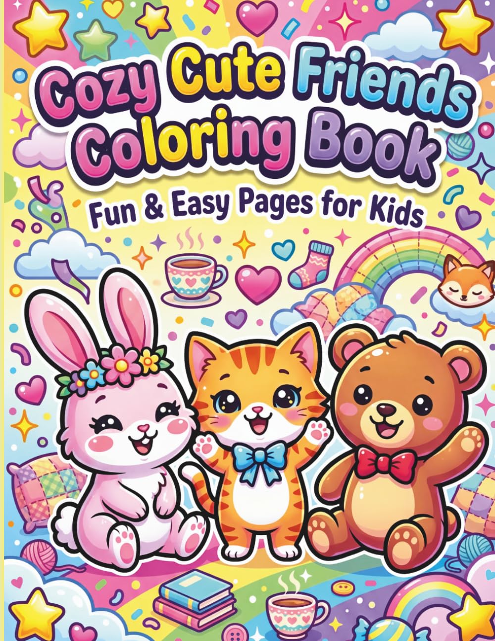 Cozy Cute Friends Coloring Book for Kids and Teens: Fun & Easy Kawaii Animal Coloring Pages