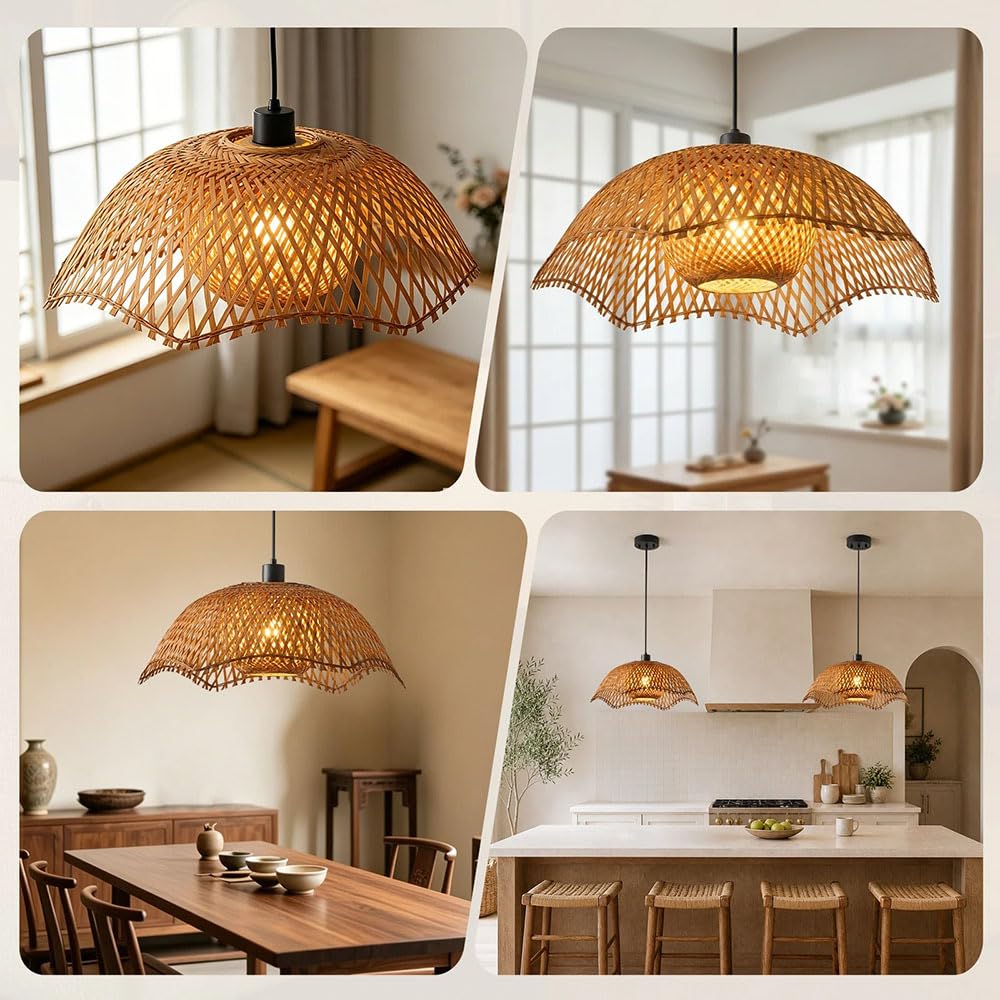 Żyrandole Bambusowe W Stylu Boho, Duża Lampa Wisząca Z Rattanu 20,4 Cala, Oświetlenie Sufitowe Z Ręcznie Tkanym Abażurem Bambusowym Do Jadalni, Salonu, Sypialni (beżowe)