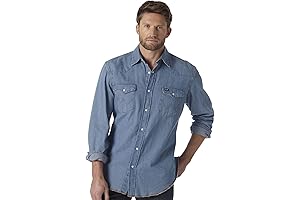 Wrangler Men's Vintage Pearl Snap Long Sleeve Work Shirt Washed Finish
