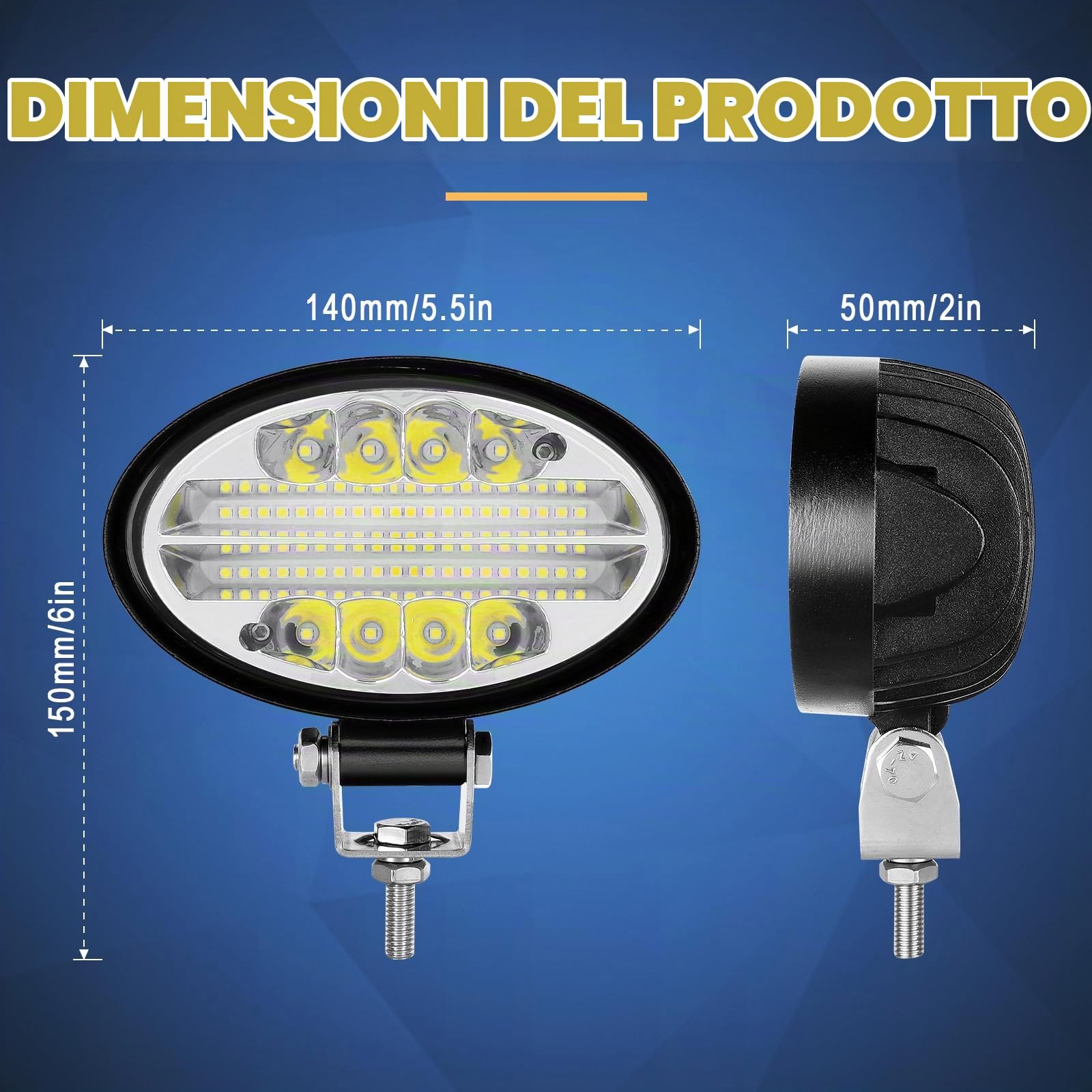 SKYWORLD 4 Pcs Ovale Faro da Lavoro Led, 5.5 Pollici 14 cm 20W | Spot Flood Luci di Lavoro 12V 24V, Fari di Profondità per Auto Off Road Fuoristrada Trattore Escavatore Camion SUV ATV 4x4