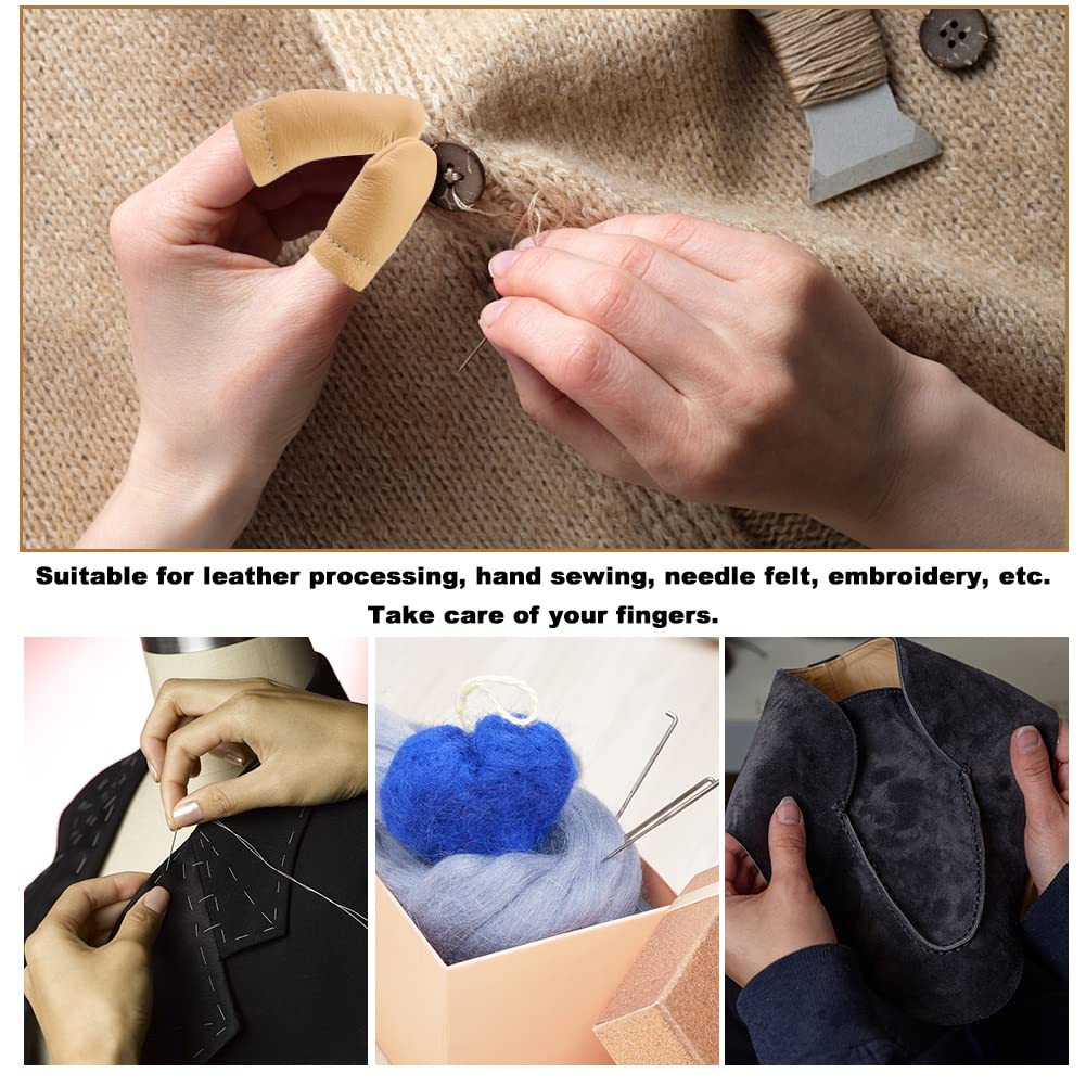 3 pares de protectores de dedos de cuero, agujas de fieltro, para tejer, dedal, herramientas para manualidades, costura, costura, fabricación a mano (color al azar)