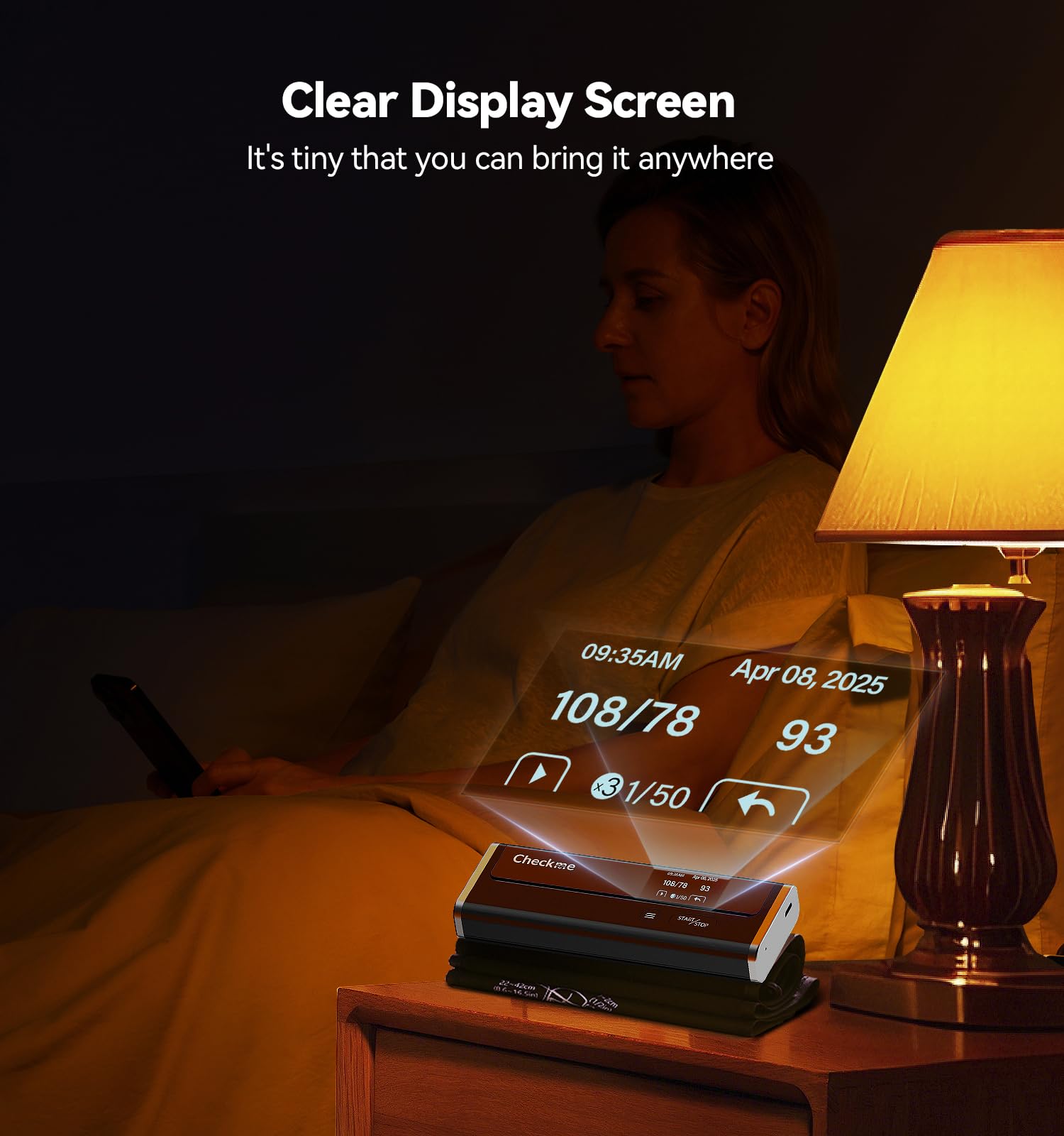 Checkme WiFi Blood Pressure Monitor for Home Use, Bluetooth Automatic Arm Cuff, Smart Digital BP Machine, Wireless Portable USB Rechargeable with X3 Accuracy Function, Free APP for iOS & Android Black