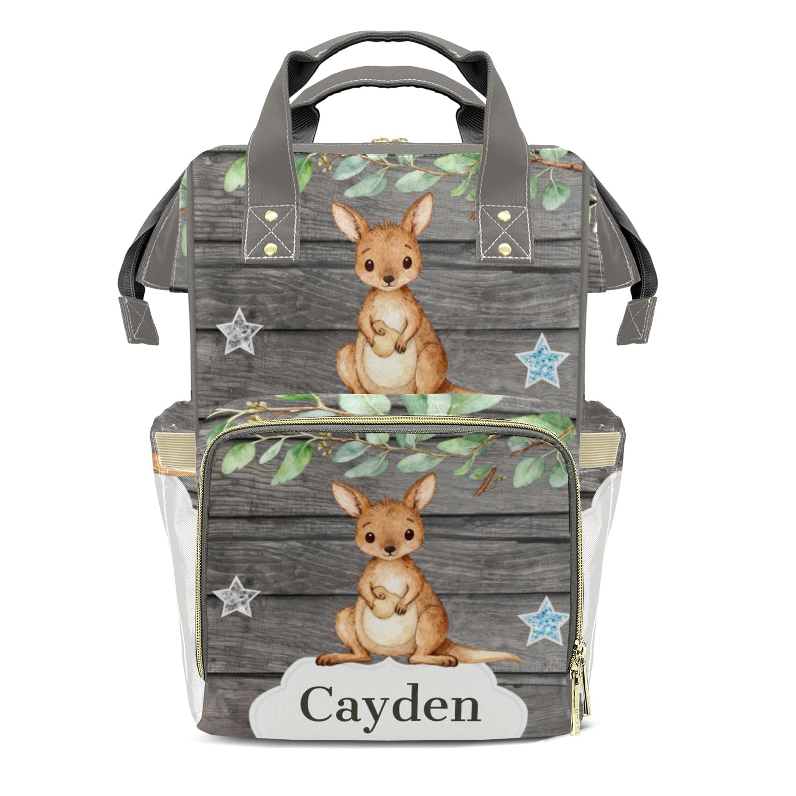 Custom Name Diaper Bag Backpack Gift Watercolor Kangaroo Leaf Multifunction Travel Backpack Nappy Bag Daypack for Mom Dad Boy Girl
