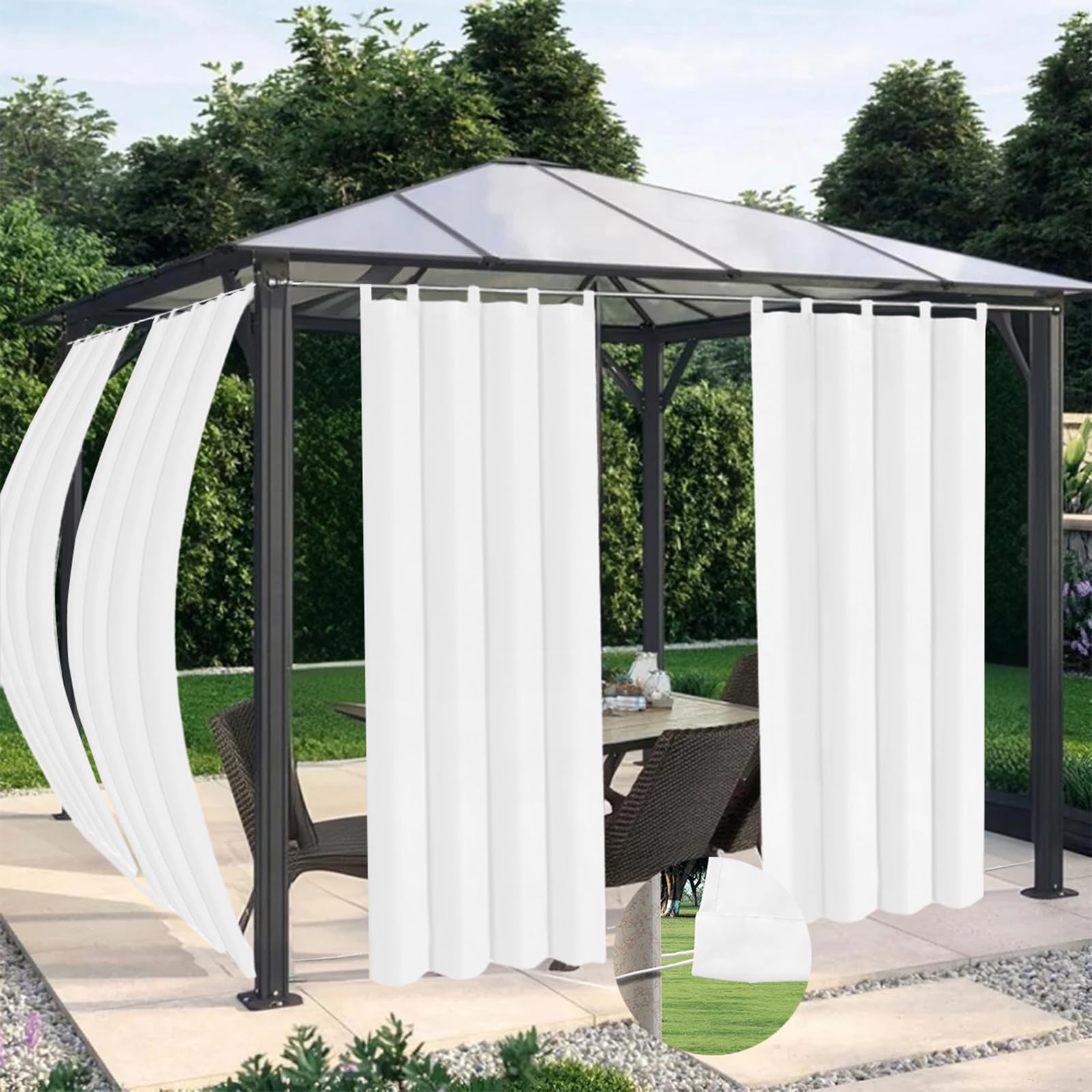 Lapalife Outdoor Waterproof Curtain for Patio,1 Panel Windproof Grommet Top Blackout Drapery,Thermal Insulated Light Blocking Privacy Curtain for Porch, Gazebo, Pergola