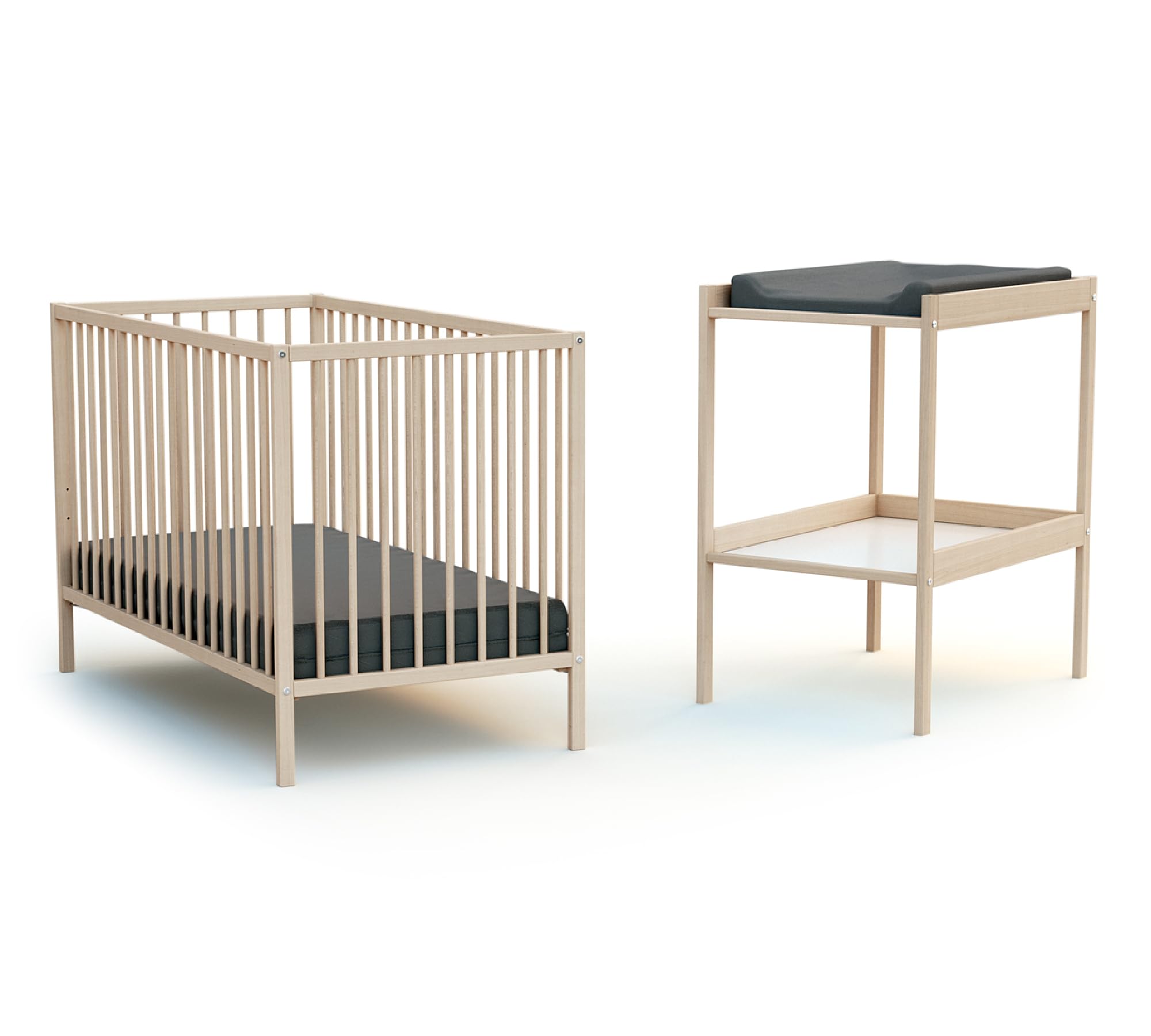 WEBABY - Cuna bebé y meuble cambiador madera - Haya Cruda - 60 x 120