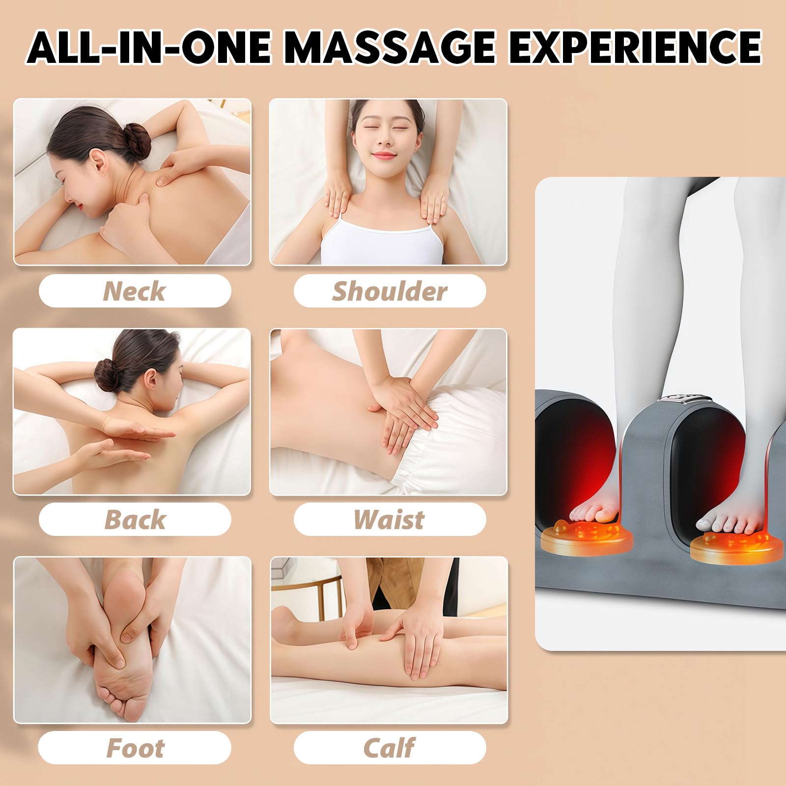 Ganzkörpermassagematte, Massagematte mit Wärmefunktion, 9 Massagemodi und 9 Geschwindigkeitsmodi Massagekissen mit abnehmbarer Nackenmassagekopfstütze und multifunktionalen Bein und Fußmassagegeräten