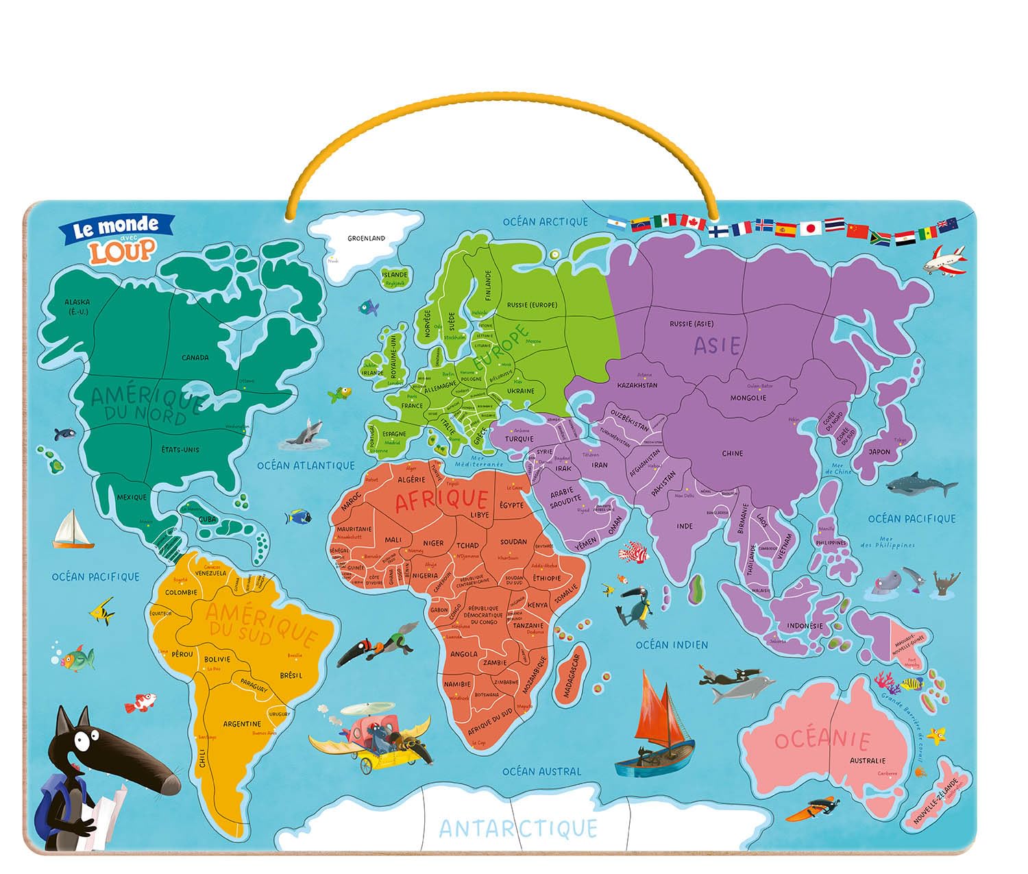 Ma carte du monde magnétique en puzzle - je découvre le monde avec loup: Avec 73 magnets à placer