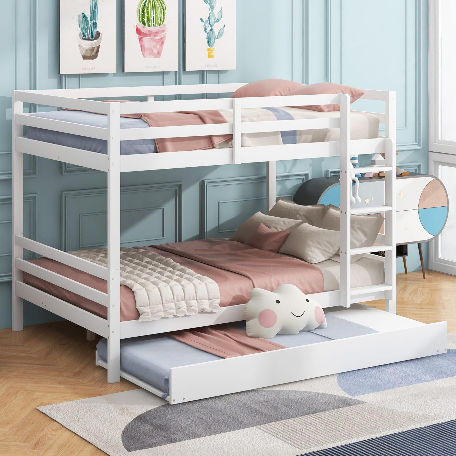 Sweiko Lits superposés 140 * 200cm, Lits pour Enfants avec Lits escamotables, Cadres de lit avec Garde-Corps Hauts, escaliers Stables,White