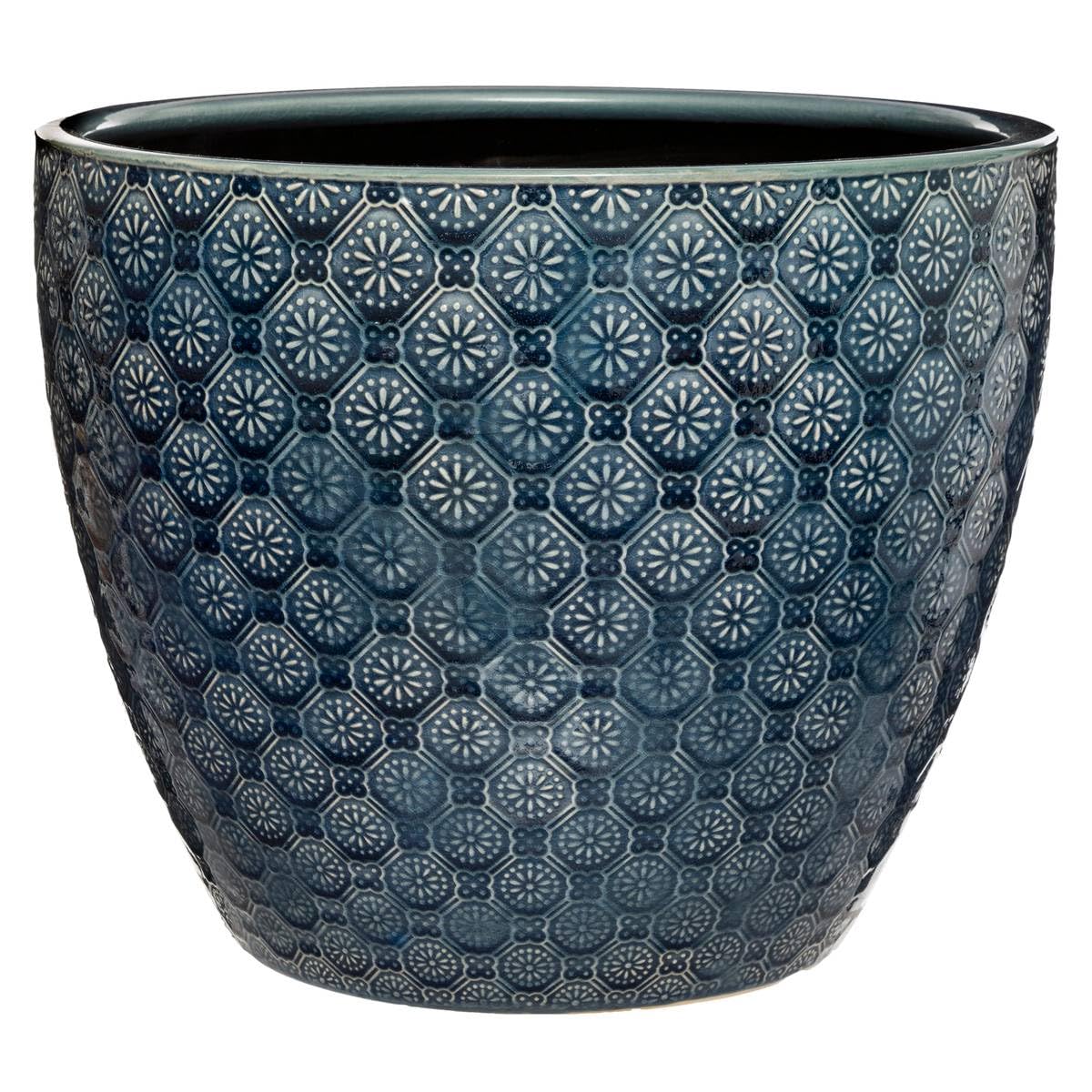 Atmosphera - Set de 3 pots - Fleurs - céramique - bleu