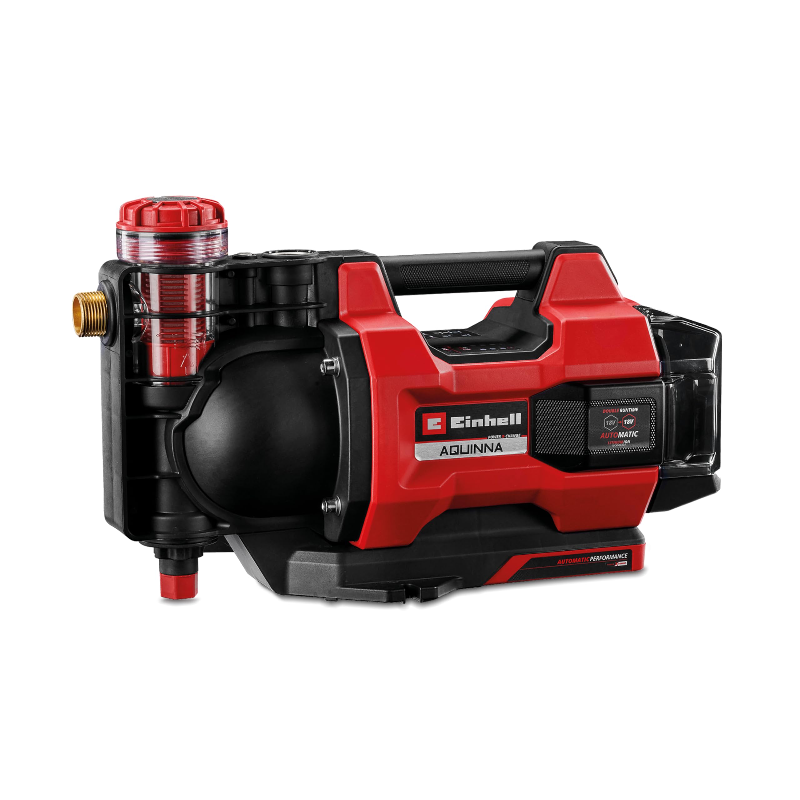 Einhell pompa da giardino a batteria automatica AQUINNA 18/30 F LED AUTOMATIC Power X-Change (18 V, max. 3000 L/h, max. 28 m di altezza, funzione automatica, 2 slot per batteria, senza batteria)
