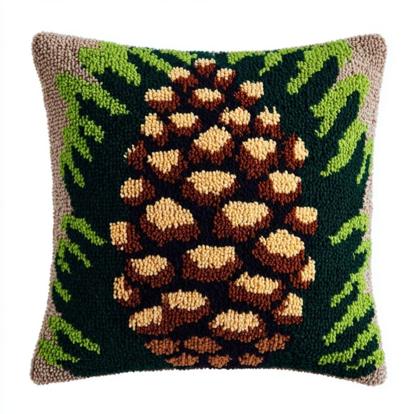 AxiangziK Latch Hook Kits for Adults Beginners 17x17in,Pine Cones Creative Latch Hook Pillow Kit with Preprinted Canvas for Home Decoration and Present 43x43cm