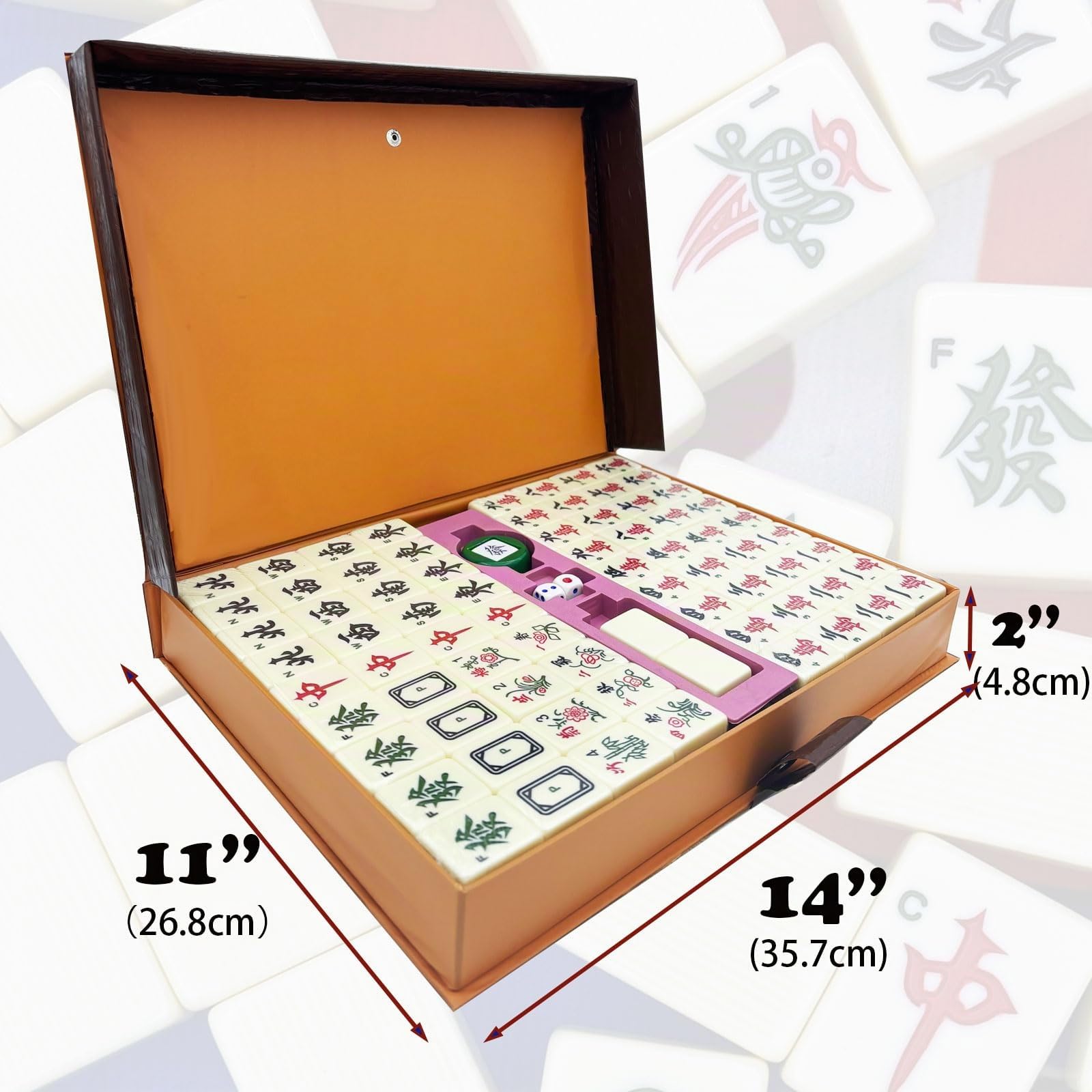 LINAZI Jeu de Mahjong chinois avec étui de transport, grand 144 carreaux de haute qualité avec chiffres arabes, Lvory White