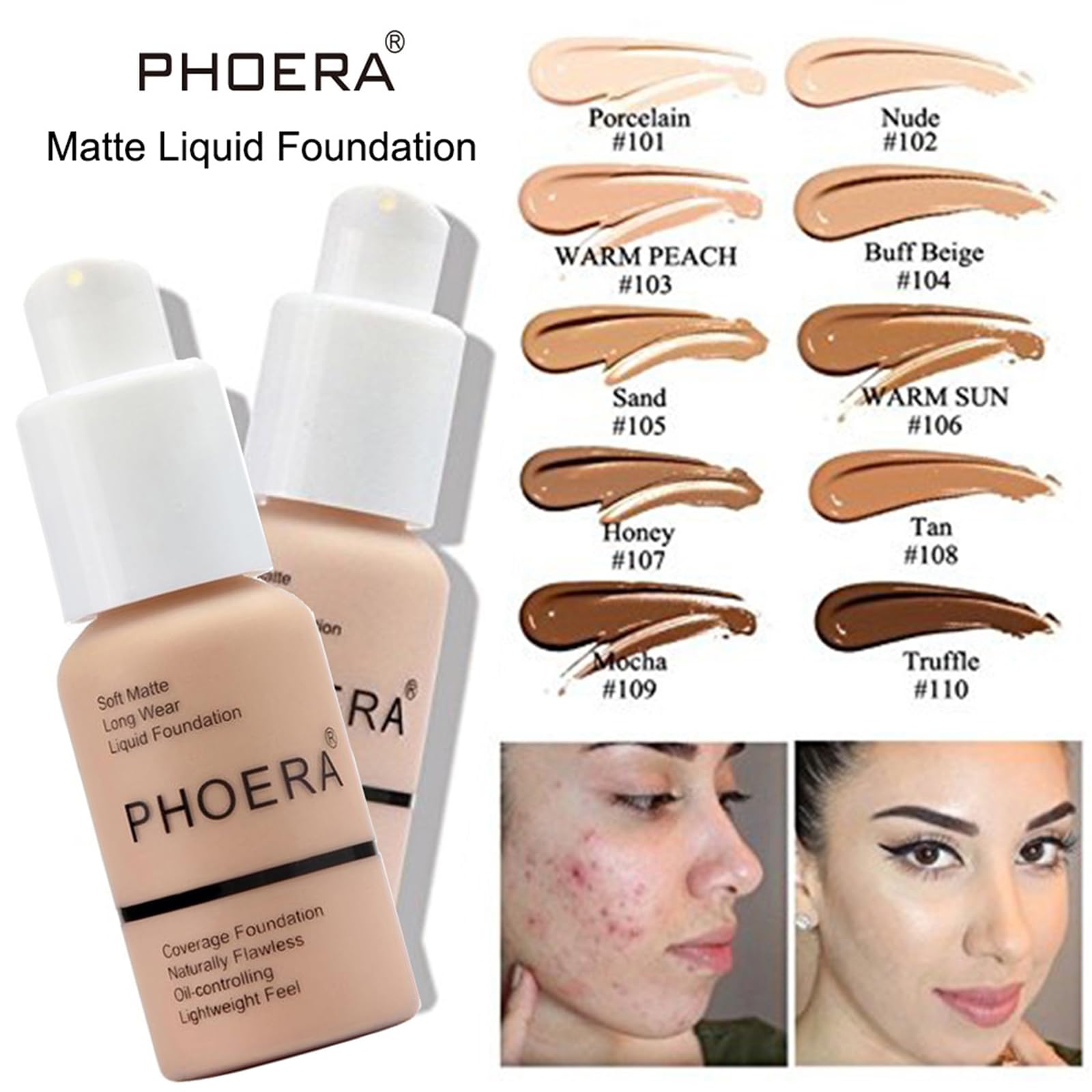 PHOERA Full-Coverage CC Cream Foundation, 15 Ounce