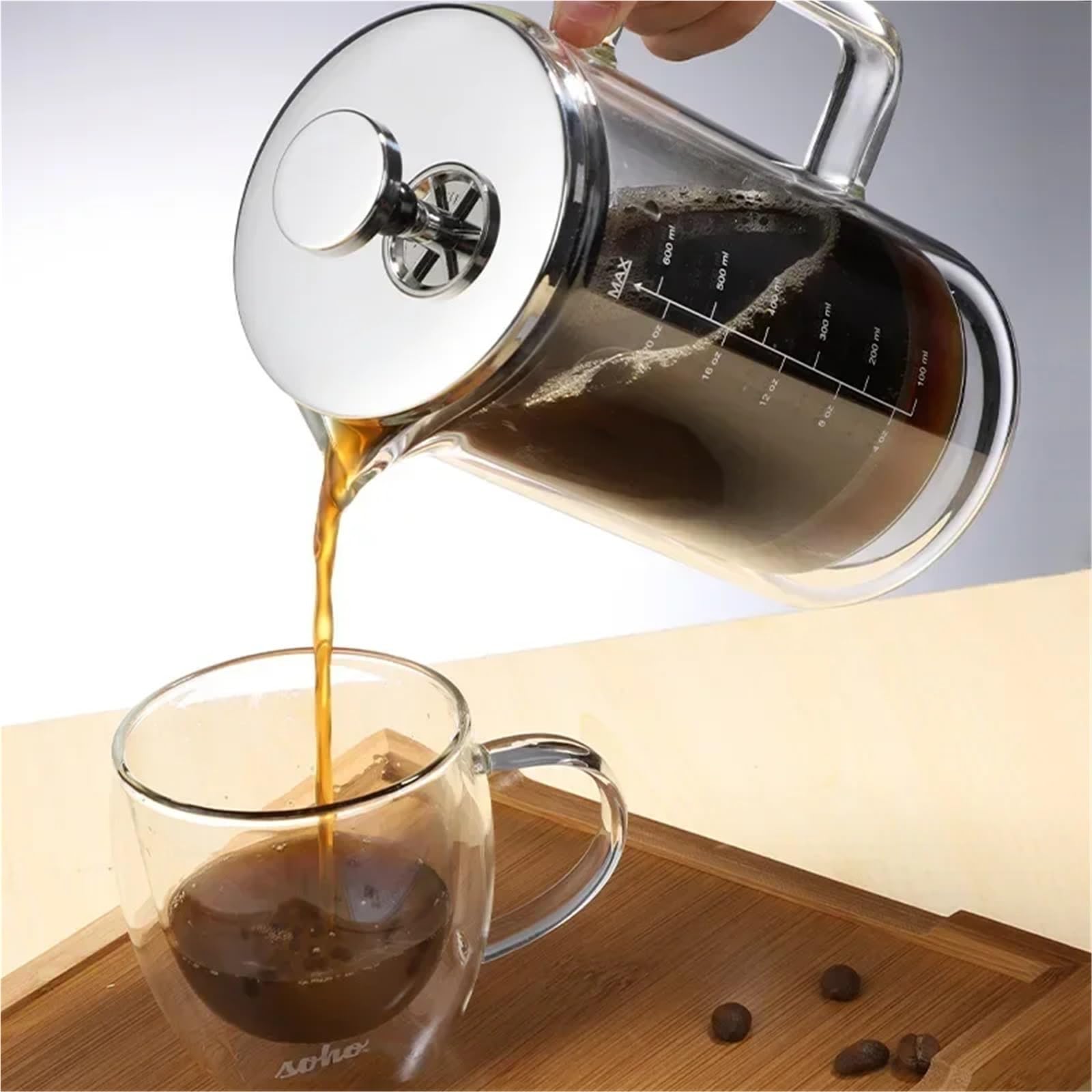 Caffettiera Cold Brew Caffettiera a doppio strato, filtro for caffè in polvere, in vetro borosilicato ad alta resistenza, teiera resistente al calore(600ml)