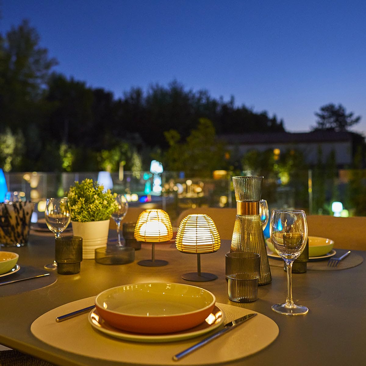 Set di 2 lampade da tavolo LED senza fili TWINS Boheme H16cm polyrattan