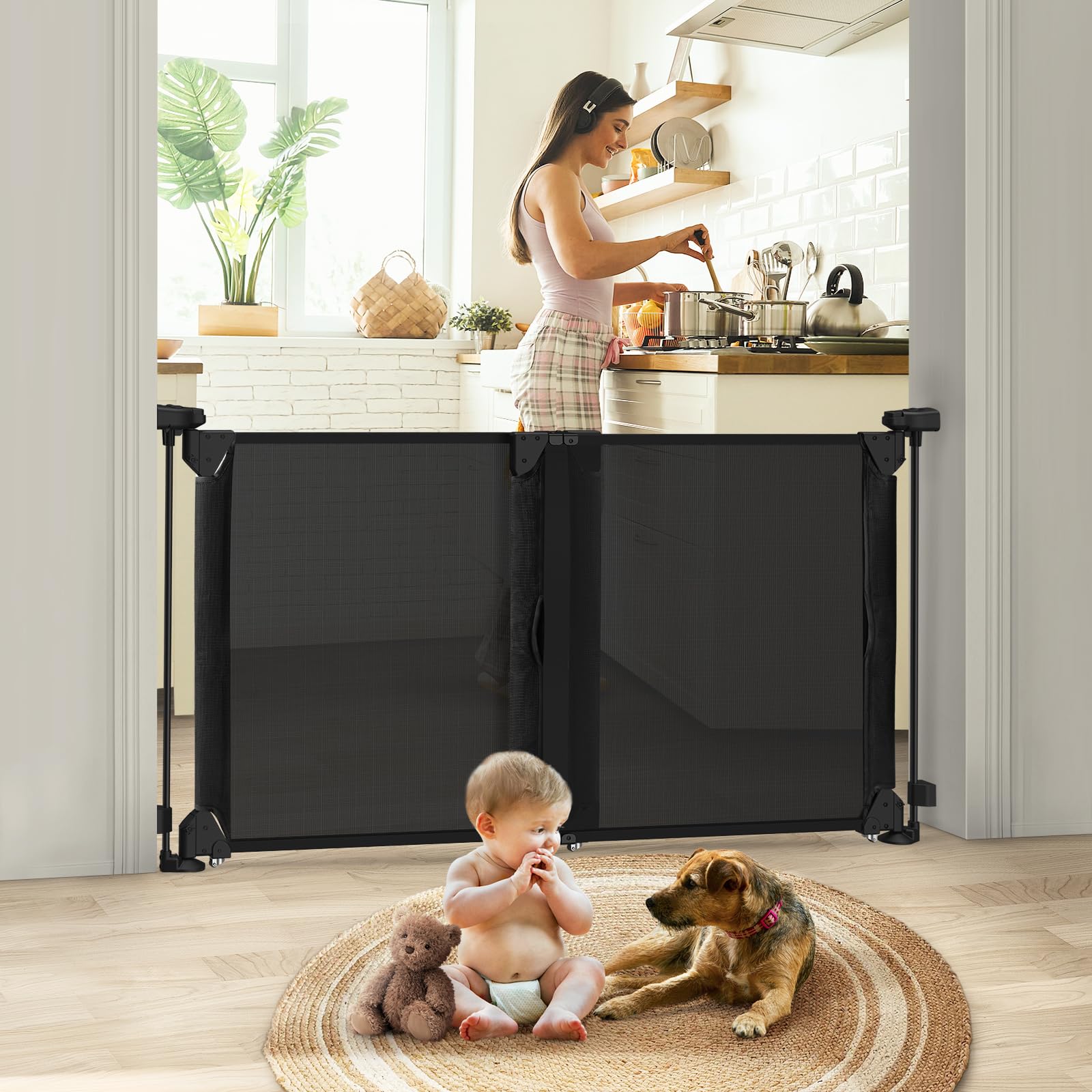 500cm/200inch Retractable gate Extra Wide, Upgraded 86cm/34inch Tall Stair Safety Gate for Baby and Dog, Hallway and Indoor/Outdoor Use — view 21
