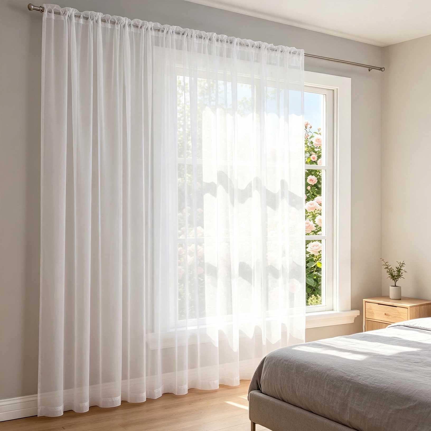 Cortinas Salon 210 x 190 cm con Manguito de Varilla, Translucido Visillos Salón con Manguito de Varilla, Translucido para Cocina Salon Ventanas Habitacion, Blanco