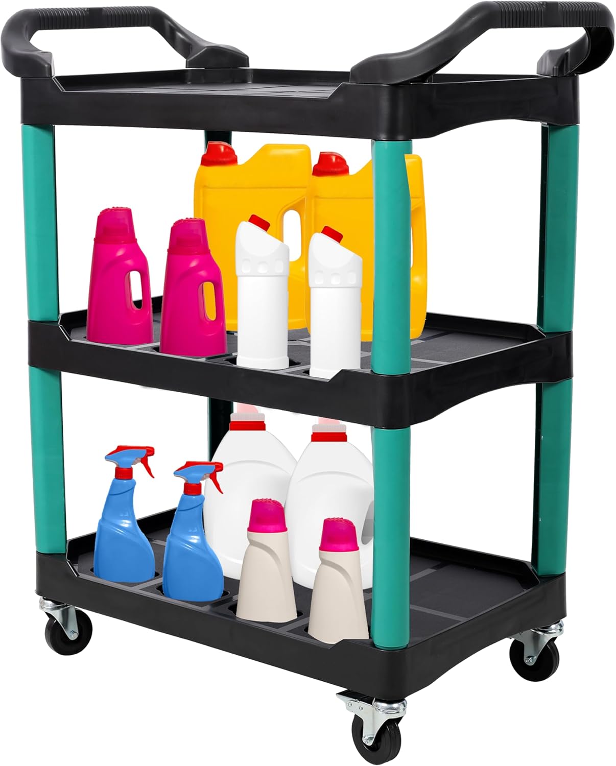 Car Detailing Cart, Homonova, Auto Detailing Cart with Wheels, 3 Tier Rolling Tool with Bucket Panel and Hook, Plastic Shelves 300Lbs Load Capacity, Garage Workshop Storage Utility (Green)