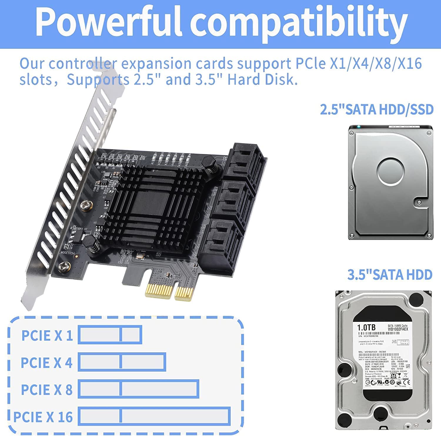 6 porte SATA Scheda controller PCIE SATA, controller SATA 3.0 6 Gbps, Viene fornito con 6 cavi dati SATA, supporto scheda PCI Express 6 dispositivi SATA 3.0, supporto Windows, MAC, Linux