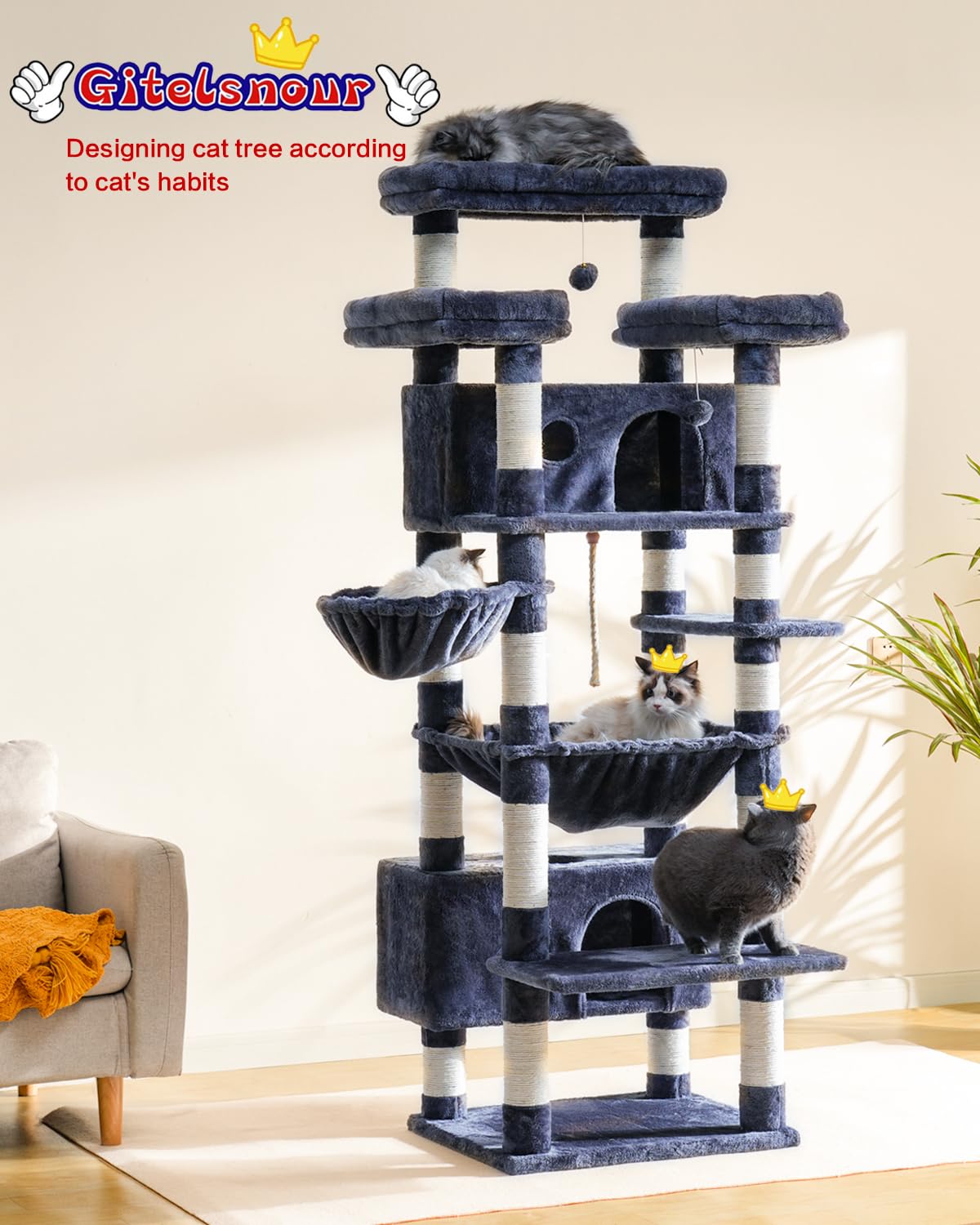 Gitelsnour Cat Tree for Indoor Cats Large Adult, 74