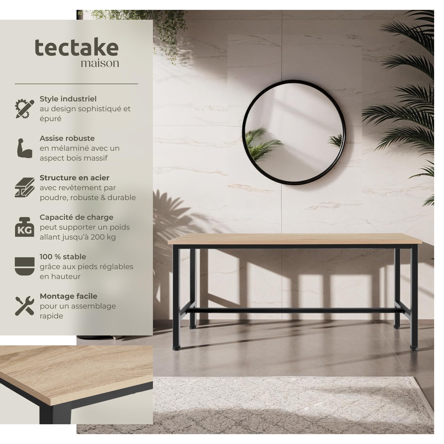TecTake® Lot de 2 Banc de Salle à Manger Cuisine en Bois et Acier Style Industriel 108x32,5x50 cm Scandinave Meuble Cuisine Meuble Salon Meuble Salle a Manger Meuble entrée Meuble Chambre