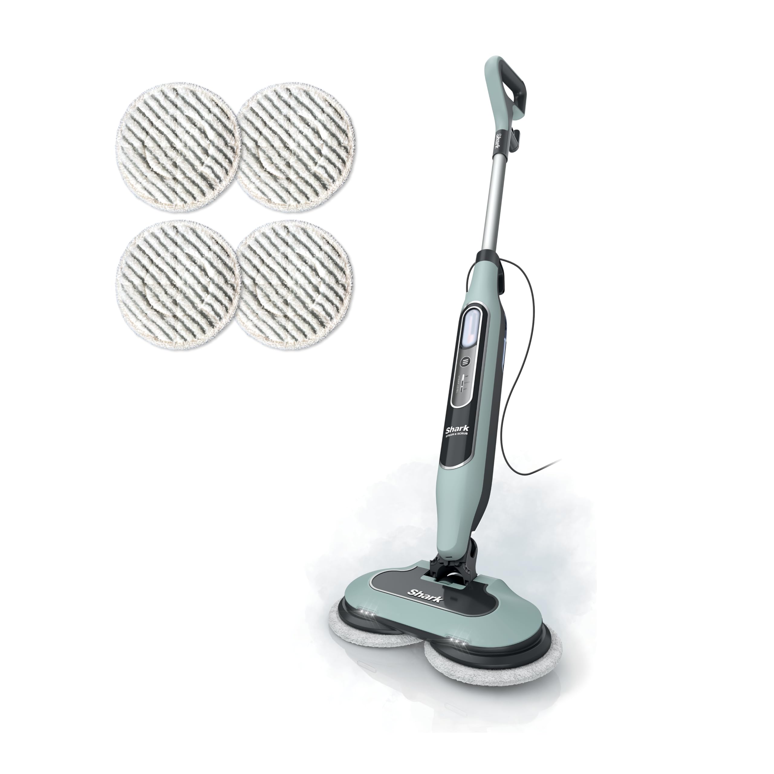 Shark Steam & Scrub Steam Mop, All-in-One Scrubbing and Sanitizing Hard Floor Cleaner, LED Headlights, 4 Dirt Grip Soft Scrub Pads Included, XL Water Tank, Swivel Steering, Hawaiian Grey, S8001Shark Steam & Scrub Steam Mop, All-in-One Scrubbin…