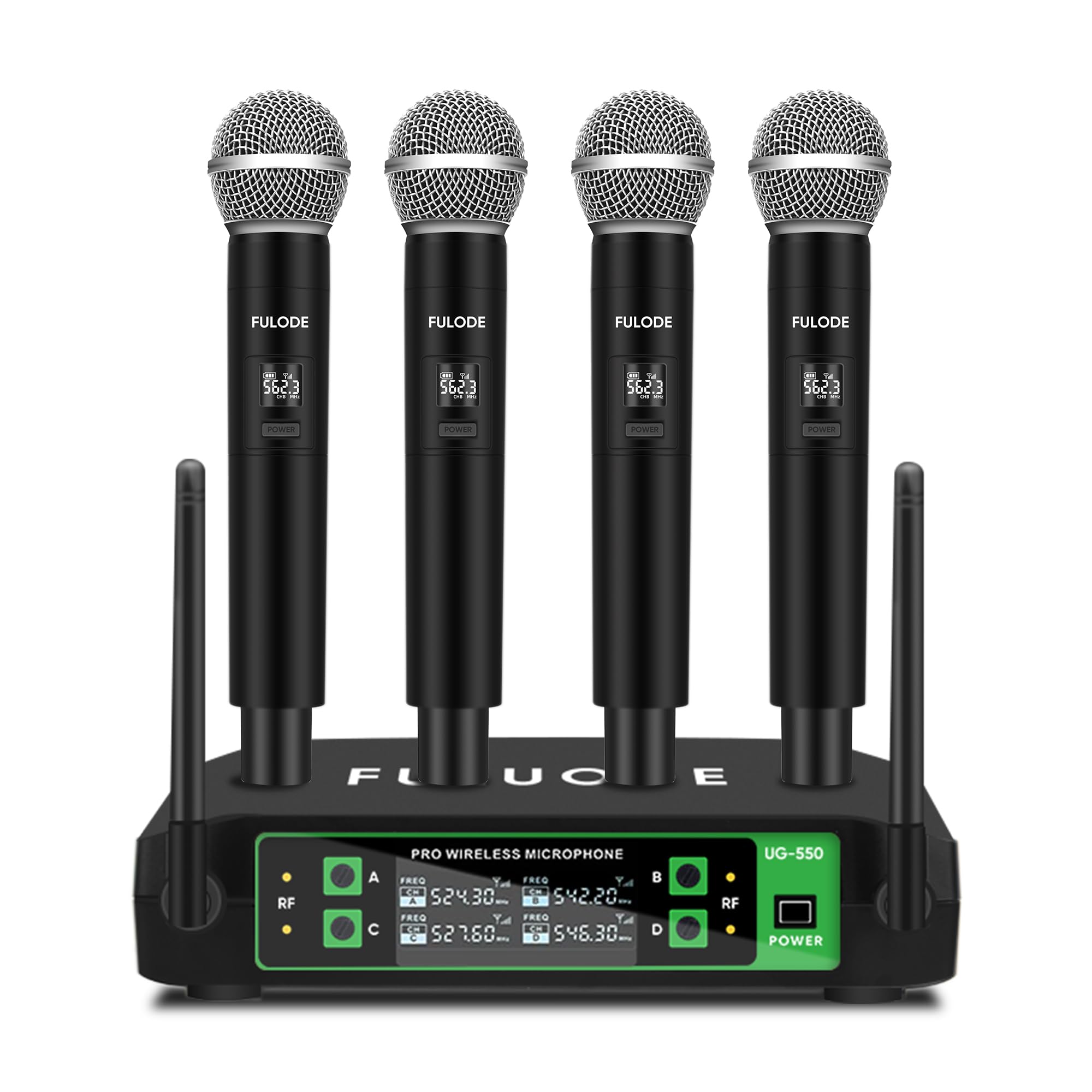 FULODE UG-550 4 Channel Professional Wireless Microphone, with 4 Handheld Microphone Karaoke System, for Home KTV Party,Meeting, Church, DJ, Wedding, Speaking