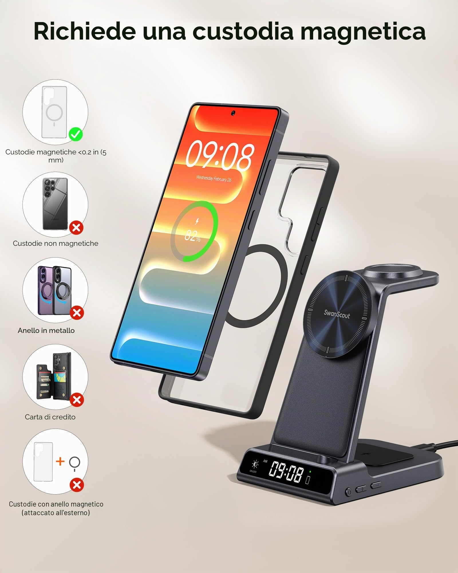 Caricatore magnetico per Samsung S26 Ultra, base di ricarica wireless 3 in 1 per Galaxy S25/S24/S23/Z Fold/Z Flip, per Galaxy Watch 8/8 Classic/Ultra/7/6/5, Galaxy Buds 3 Pro/3 (senza adattatore)