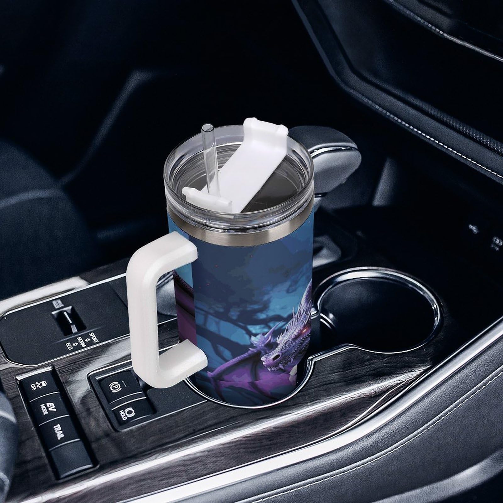 Tazas de luna púrpura con pajita y asa, taza de café con aislamiento al vacío de doble pared, botellas de agua para café helado, té, bebida caliente y fría