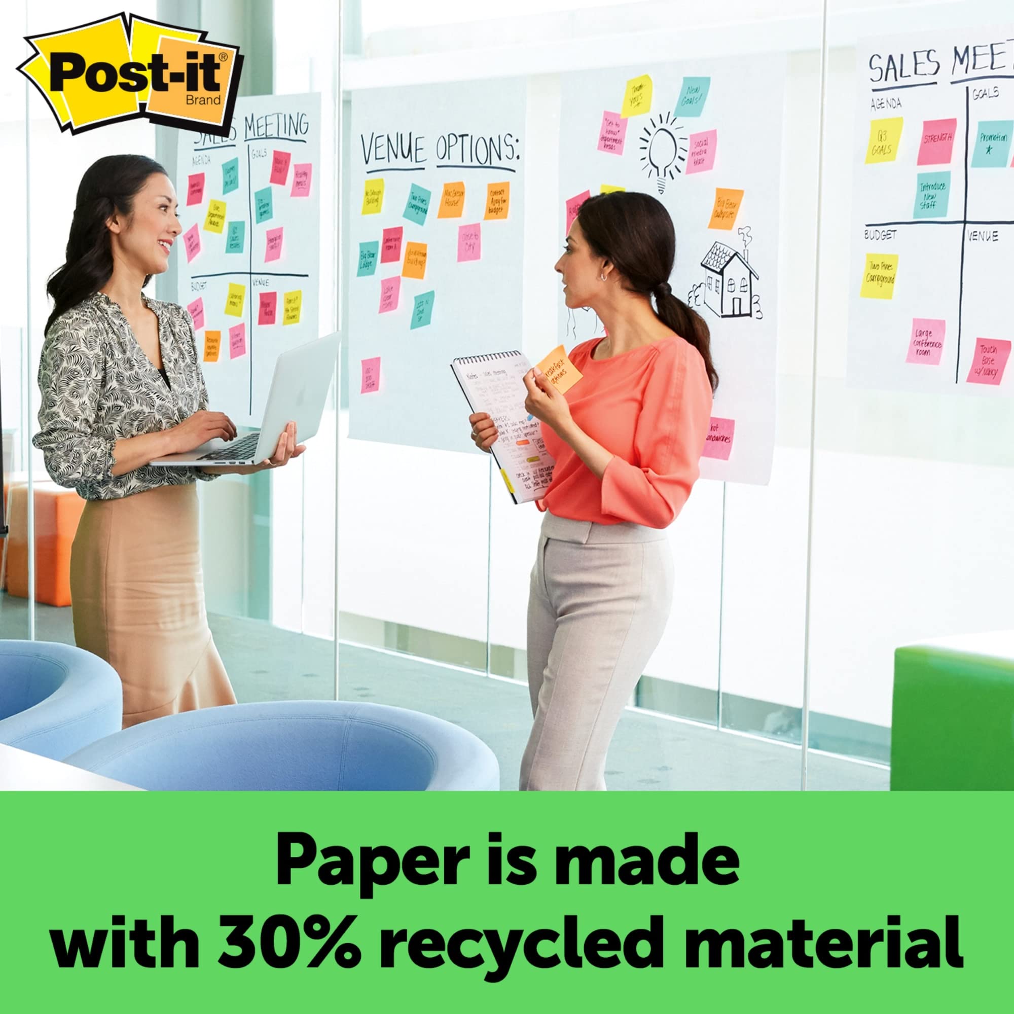 Post-it (R) Staffelei Pad Made mit Recyclingpapier, 63,5 cm X 30 ", weiß, 30 Blatt/Pad, 2 Pads/Pack