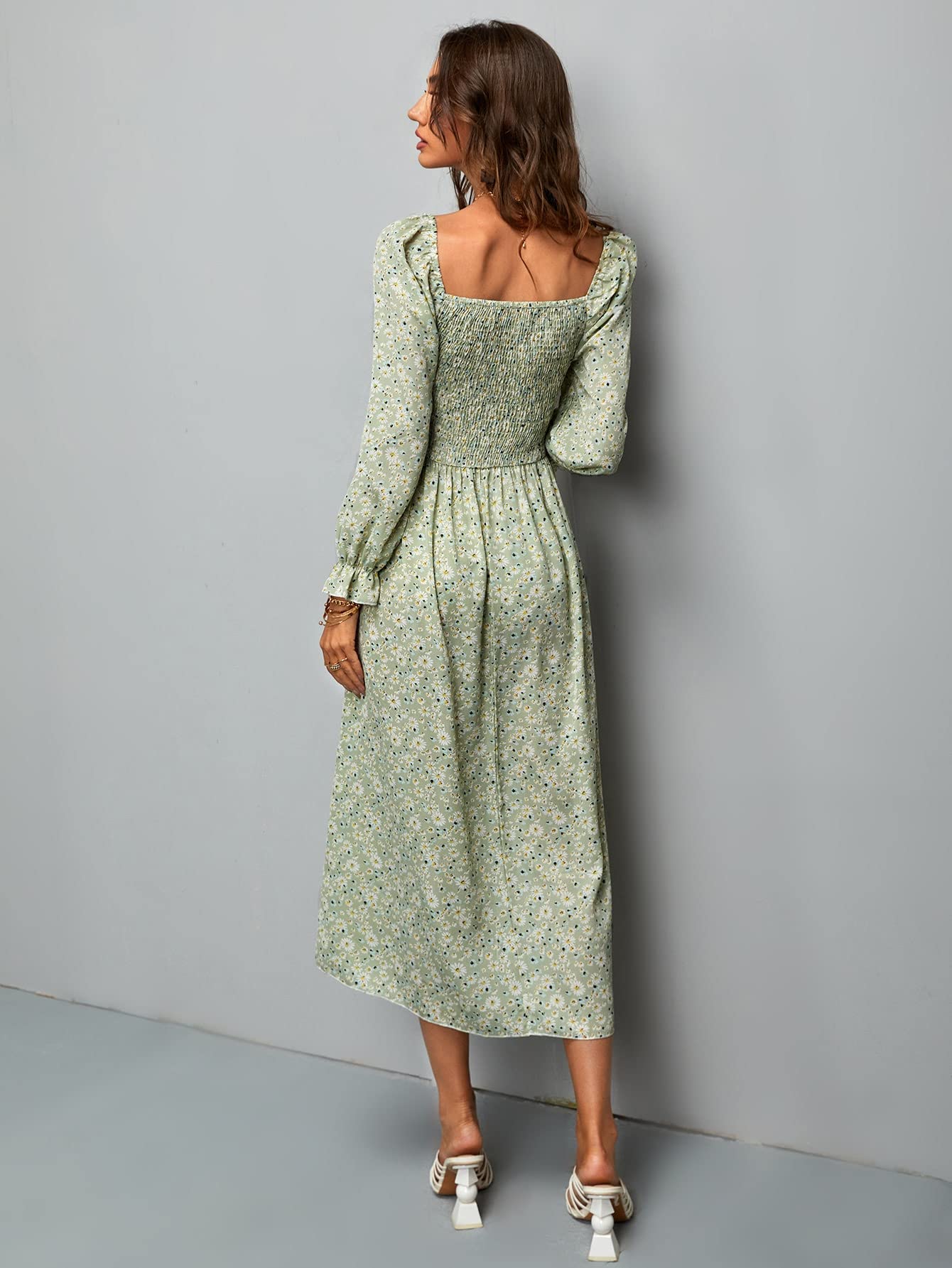 green floral shirred dress Yours Women's Plus Size Sage Green Shirred Ditsy Floral Dress Size 30-32