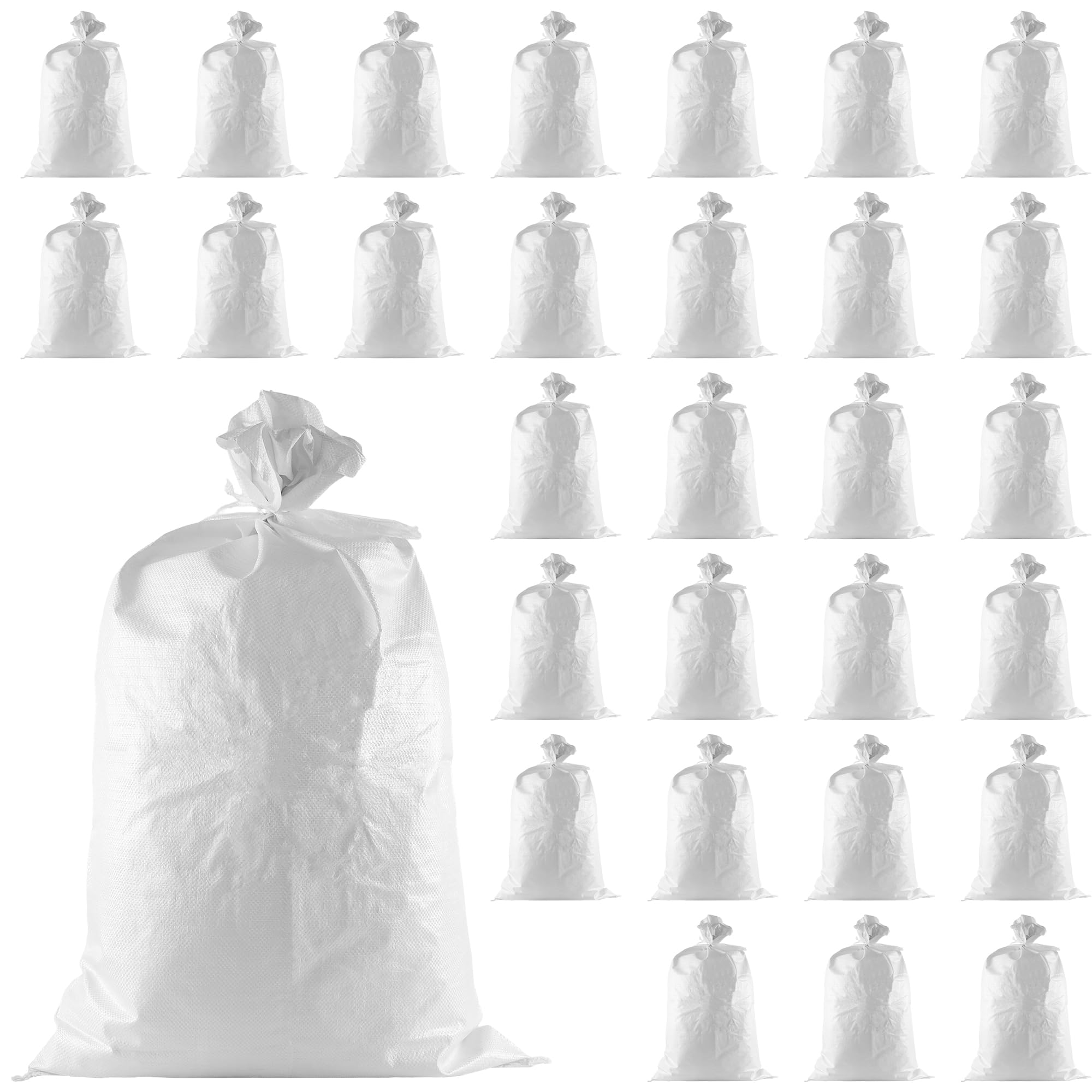 MOUYAT 30 sacos de basura de 60 x 102 cm, bolsas de basura tejidas de jardín, bolsas de arena de plástico blanco para residuos de jardín y construcción
