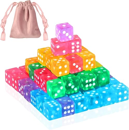 Juego de 200 dados pequeños de 0.197 pulgadas con 1 bolsa de terciopelo, juego de dados de 6 caras, mini dados transparentes de colores, esquina