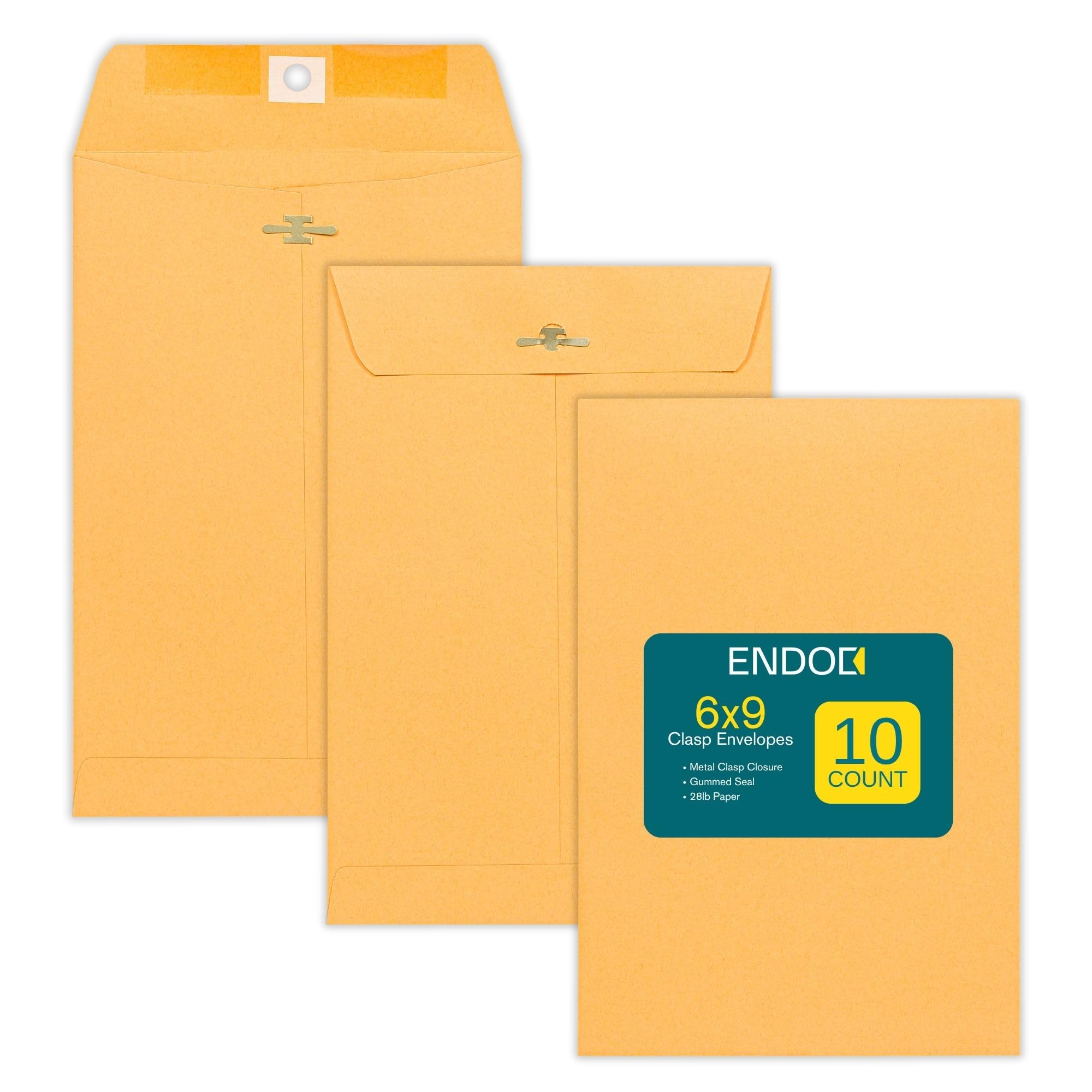 6x9 Clasp Envelopes – 10 Pack Brown Kraft Catalog Envelopes with Clasp Closure & Gummed Seal – 28lb Heavyweight Paper Mailing Manila Envelopes for Home, Office, Business, Legal or School