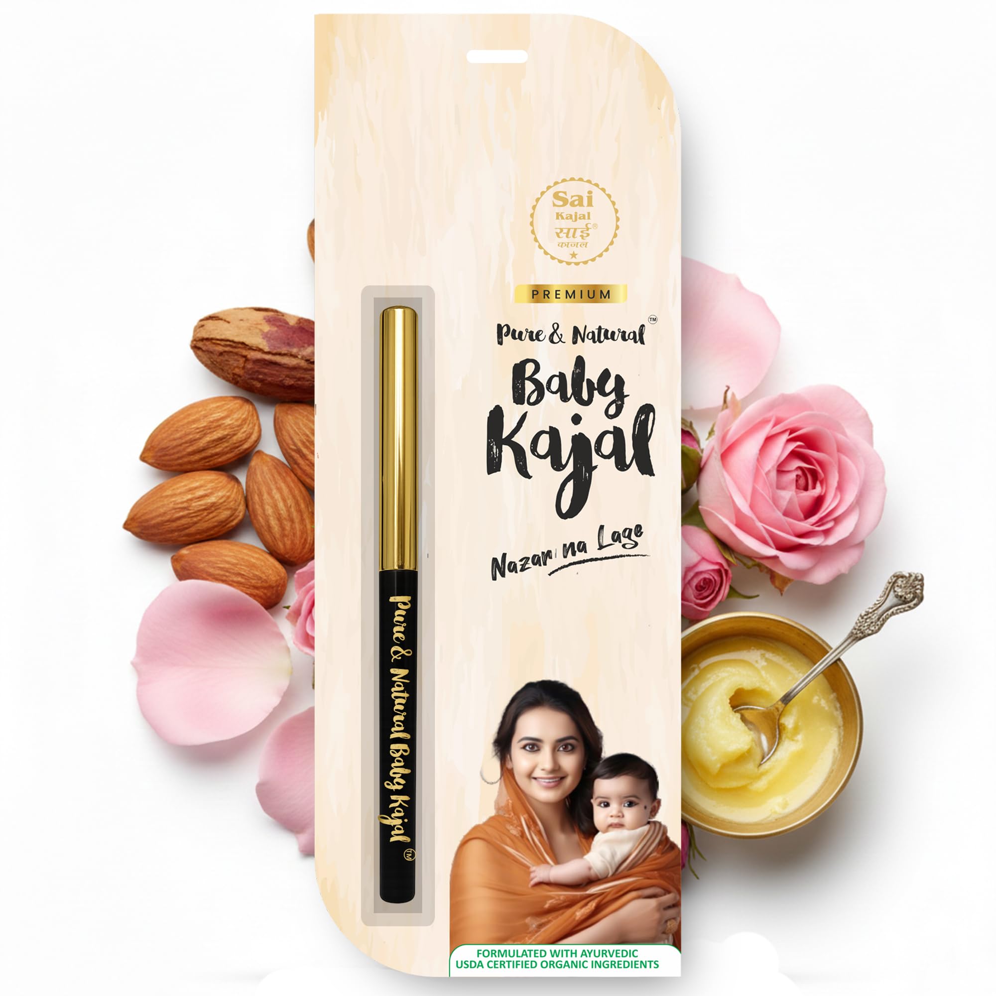 Baby kajal for new born Pencil - Pure and Natural | Sai Kajal | Chemical-Free Organic kajal pencil for babies | Nazar Na Lage | Gentle & Safe for kids, Anti-Inflammatory | 3.5 gm (Pack of 1)-picture-40