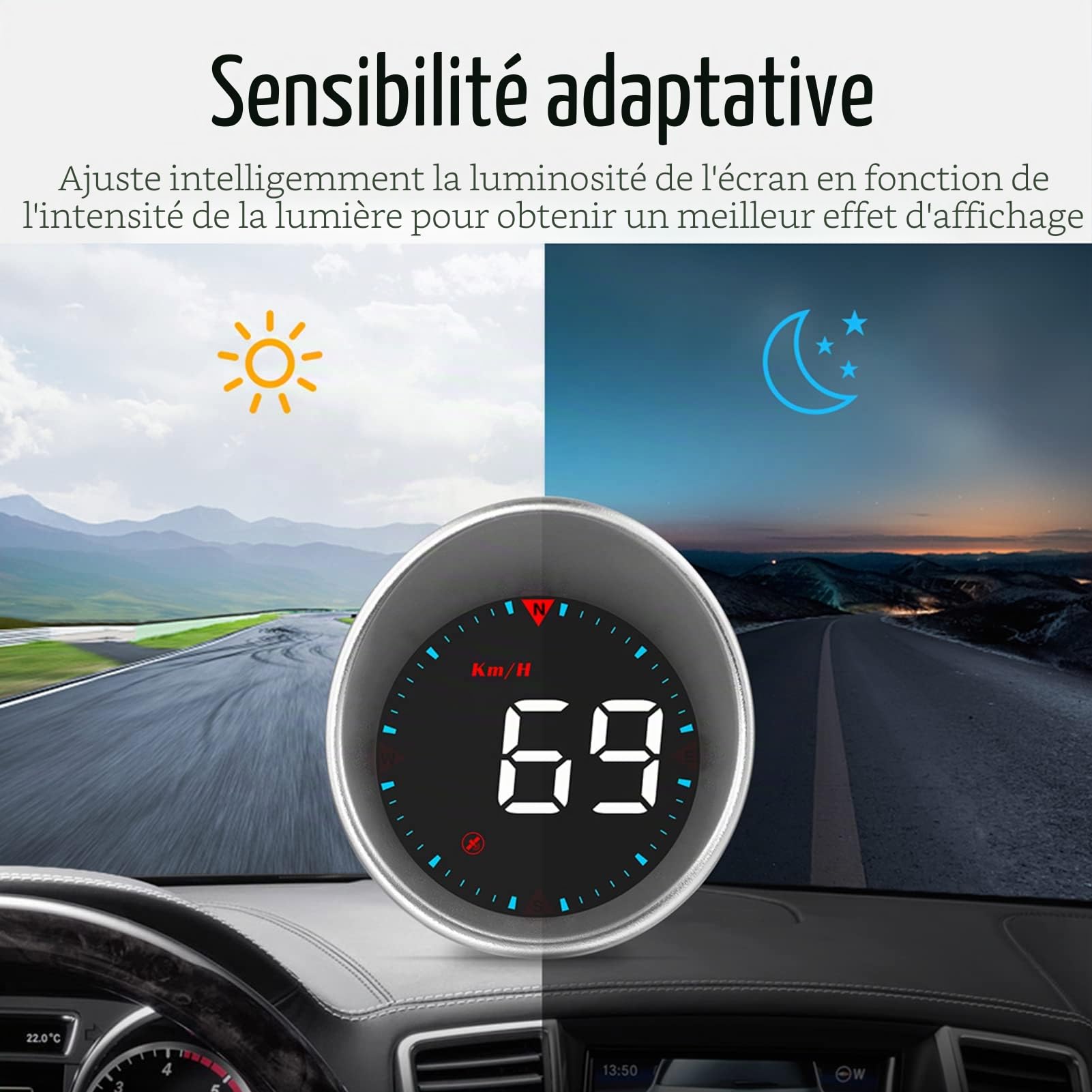 Compteur de Vitesse HUD pour Voiture, écran numérique Intelligent Universel avec Tachymètre GPS pour Camion, Bus, Bateau, Moto