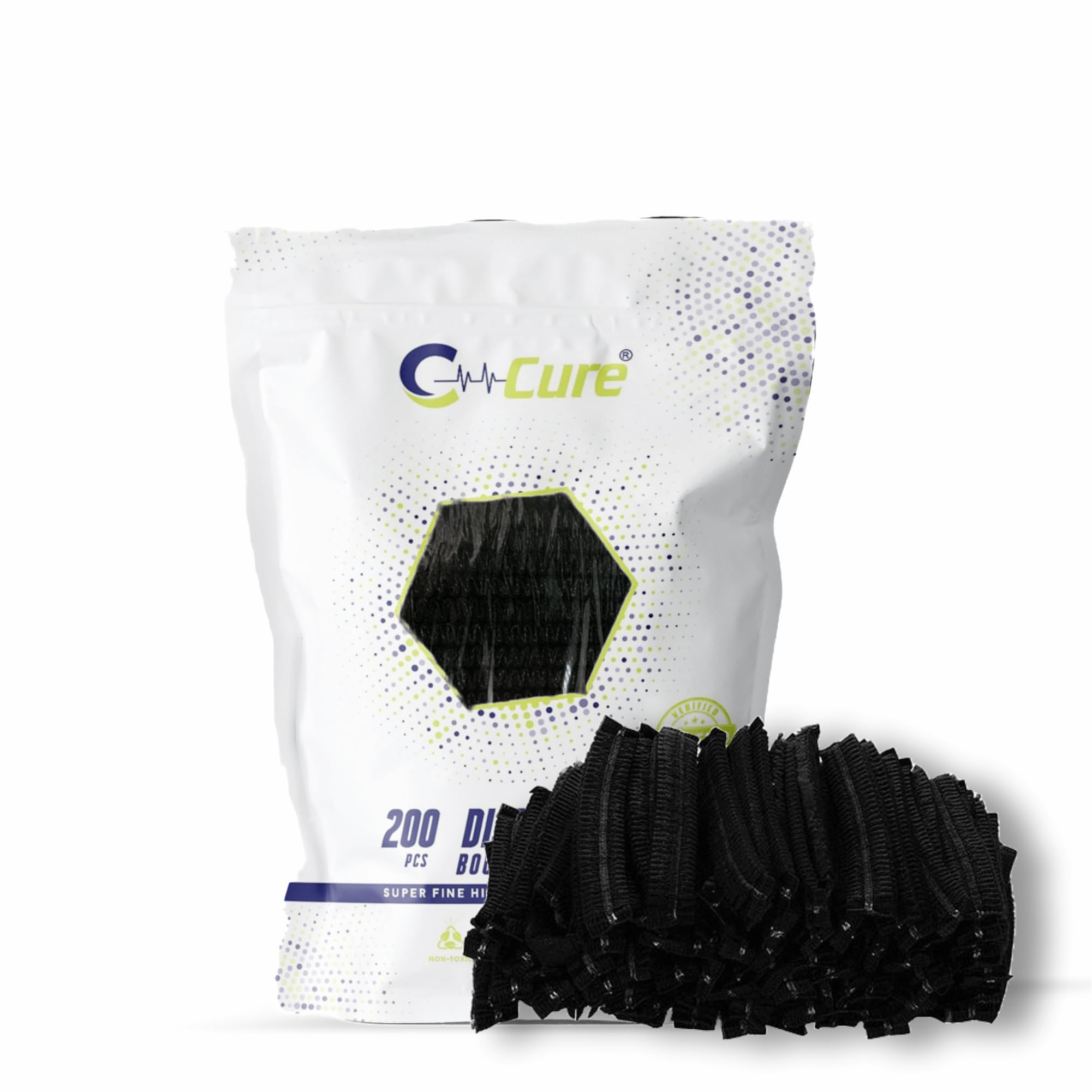 Disposable Stretchable Caps Pack Of 200 Nonwoven Bouffant Caps, Hair Net, Cap For Salon, Spa, Catering, Cooking Black