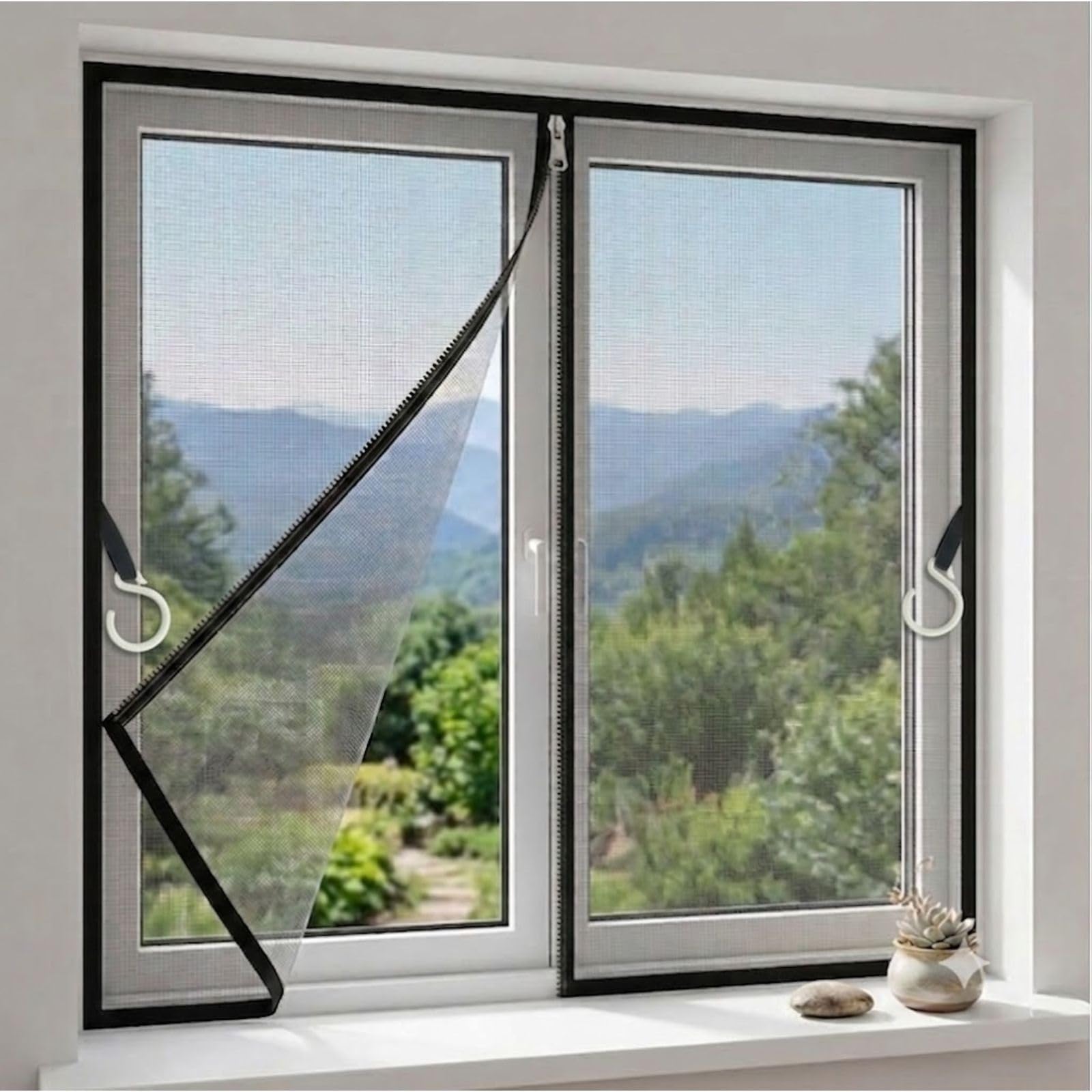 Figpmwld Black Adjustable Mosquito Window Screen Zippered, Multicolor, Multi-Size, Easy No-Drill Install(,90X130cm)